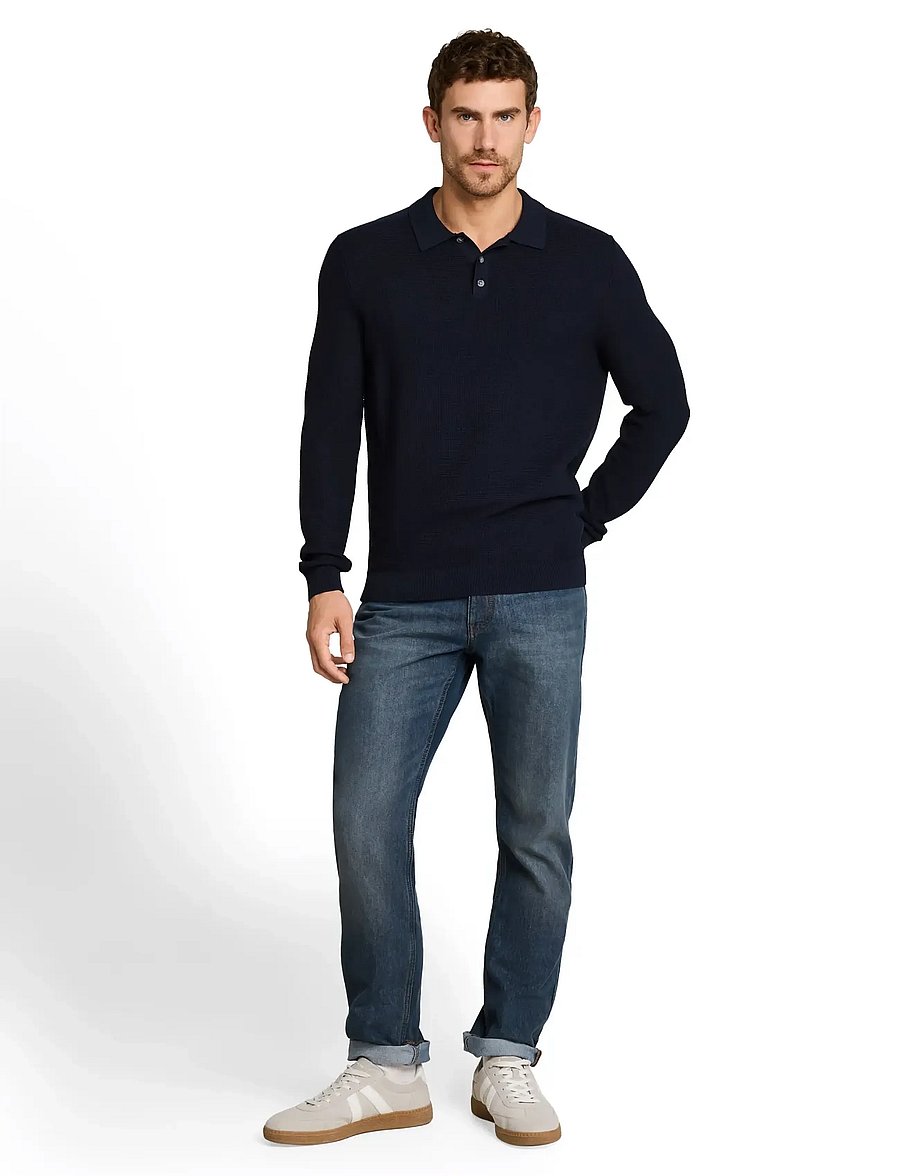 Tom Tailor - structured knit polo - langärmelige strick-polohemden - sky captain blue - 0