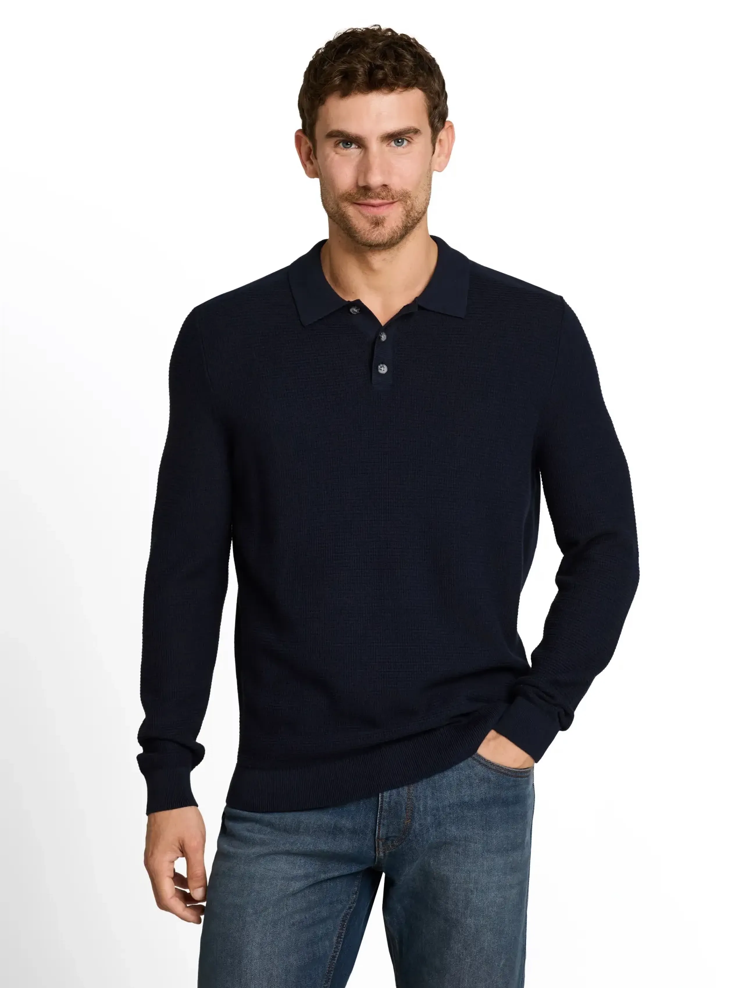 Tom Tailor - structured knit polo - langärmelige strick-polohemden - sky captain blue - 4