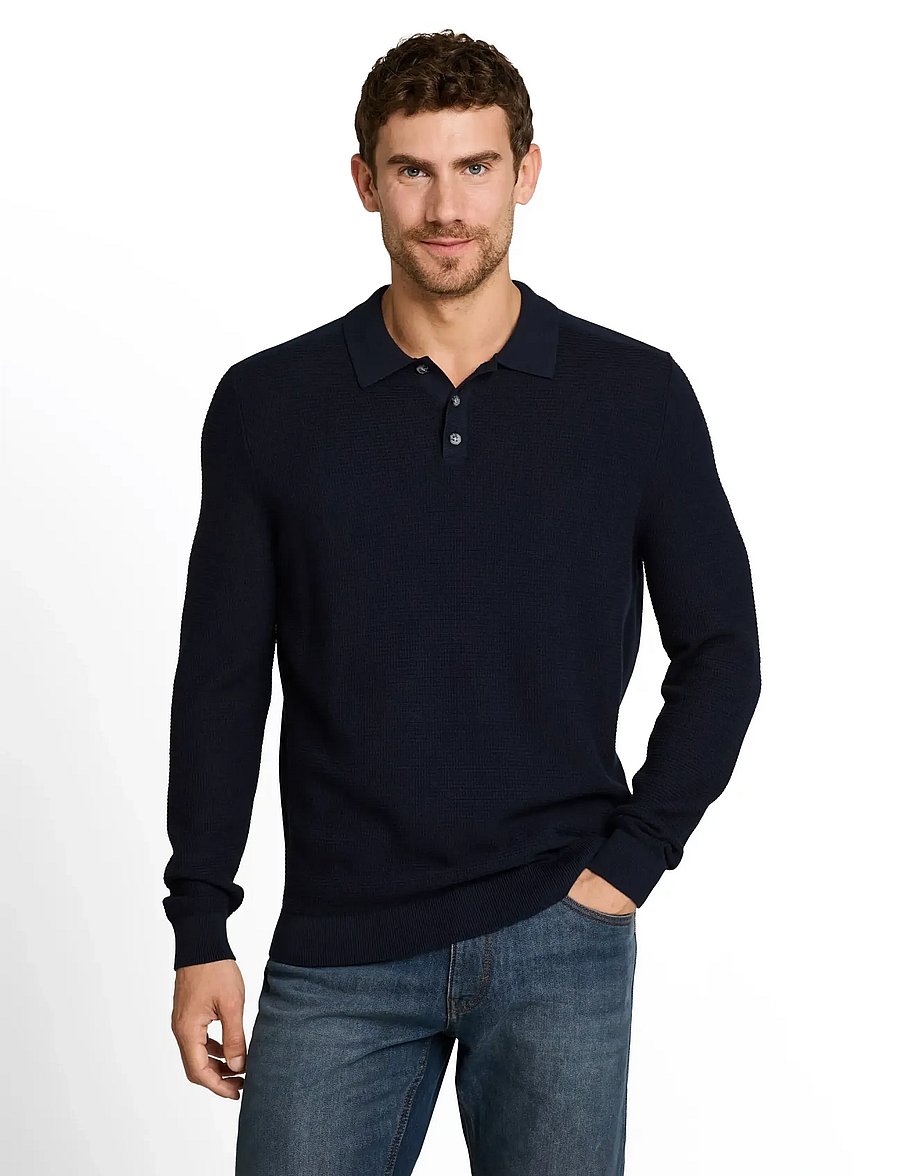 Tom Tailor - structured knit polo - langärmelige strick-polohemden - sky captain blue - 4