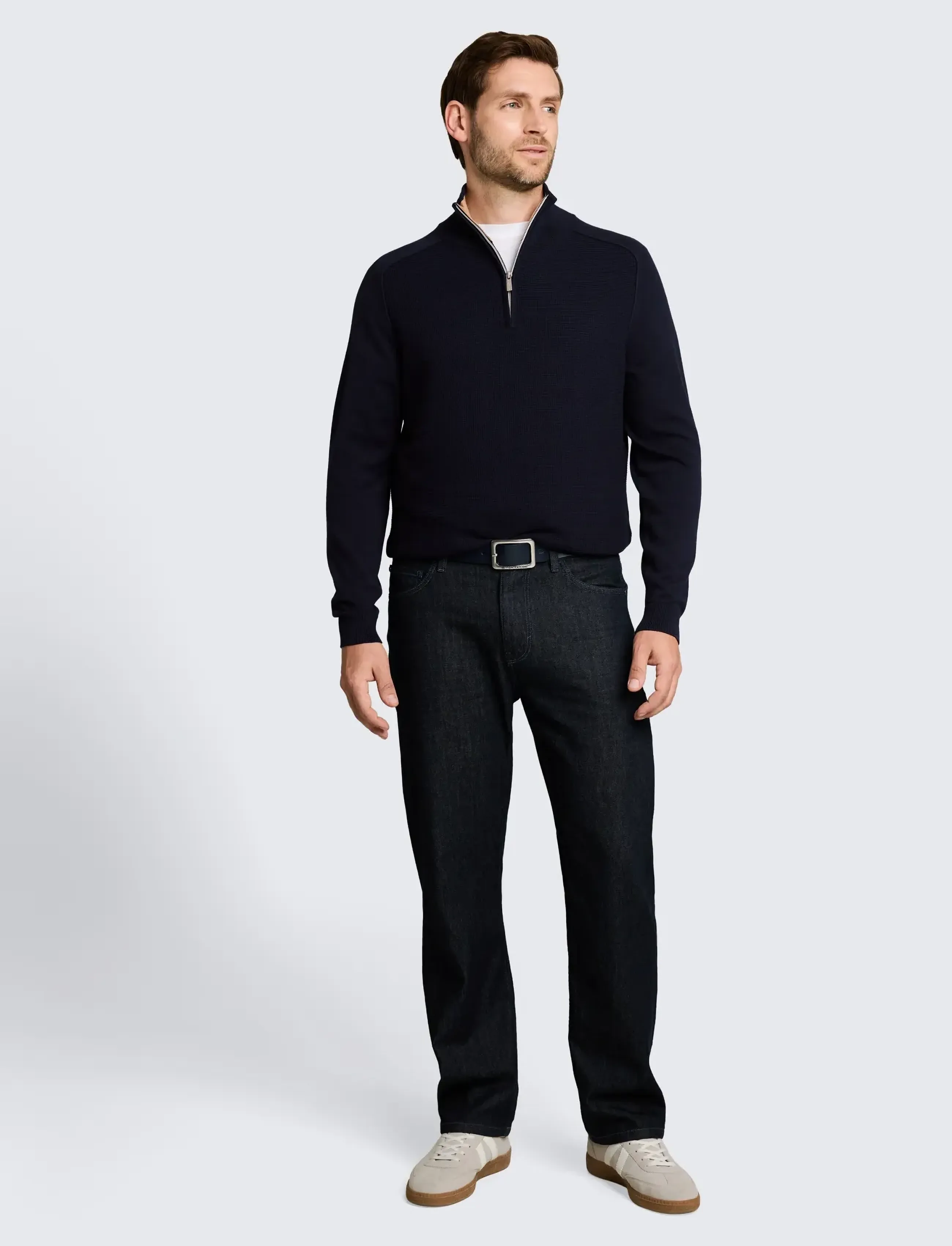 Tom Tailor Basic Knit Troyer, L, Navy, Strik > Trøjer Med Halv Lynlås, Herre