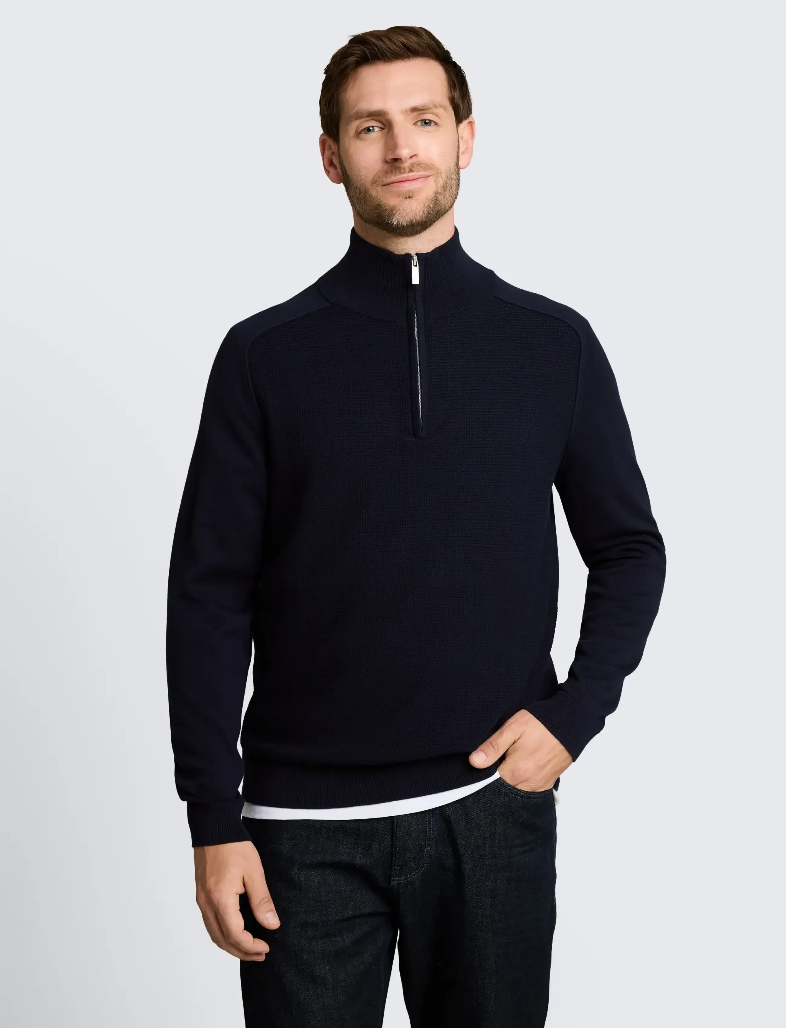 Tom Tailor - basic knit troyer - poolpika lukuga džemprid - sky captain blue - 5