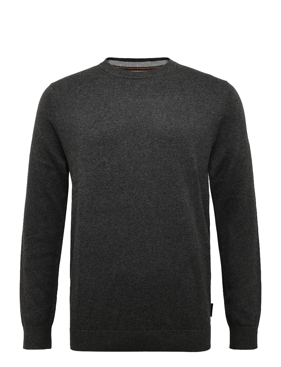 Tom Tailor - cotton cashmere crew neck knit - round necks - black grey melange - 1