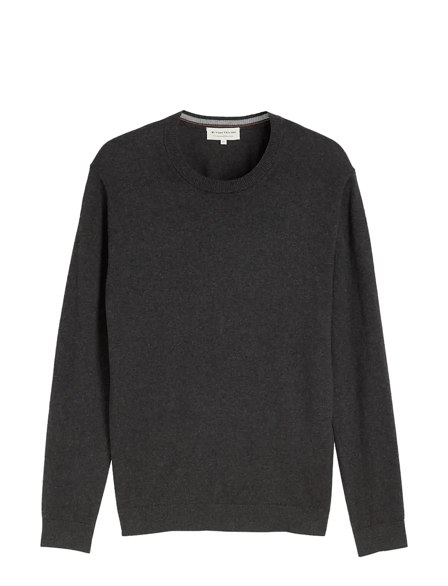 Tom Tailor - cotton cashmere crew neck knit - black grey melange - 1
