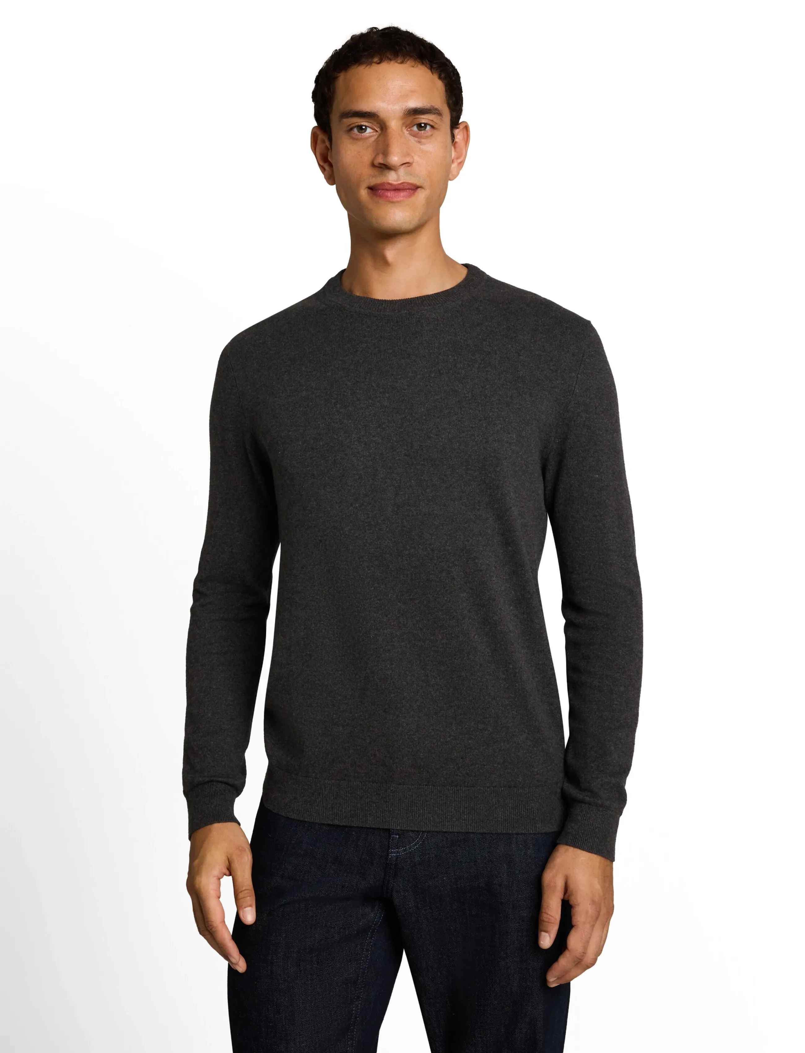 Tom Tailor - cotton cashmere crew neck knit - black grey melange - 3