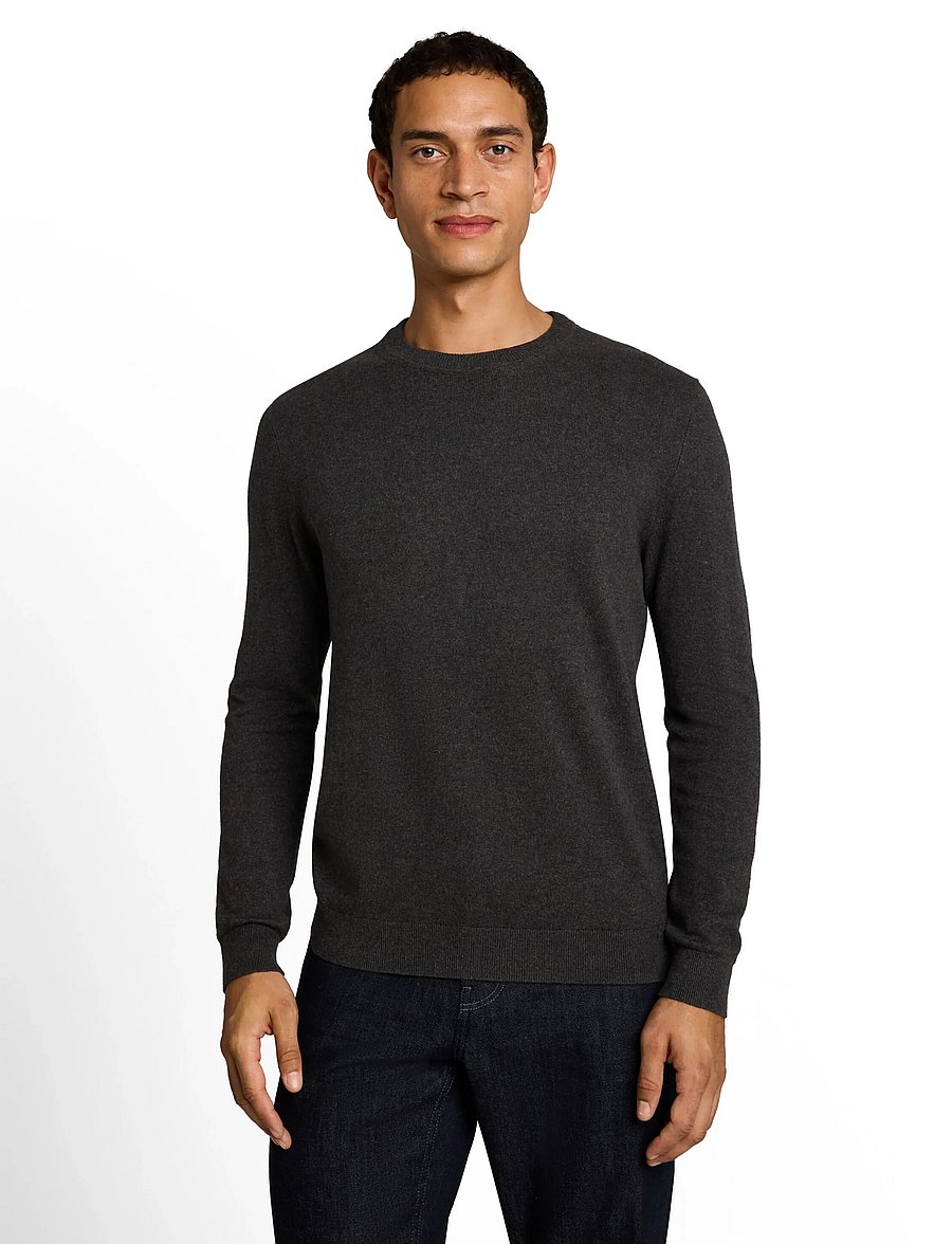 Tom Tailor - cotton cashmere crew neck knit - black grey melange - 3