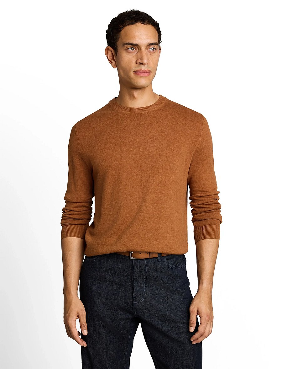Tom Tailor - cotton cashmere crew neck knit - rundhalsad - camel brown melange - 4