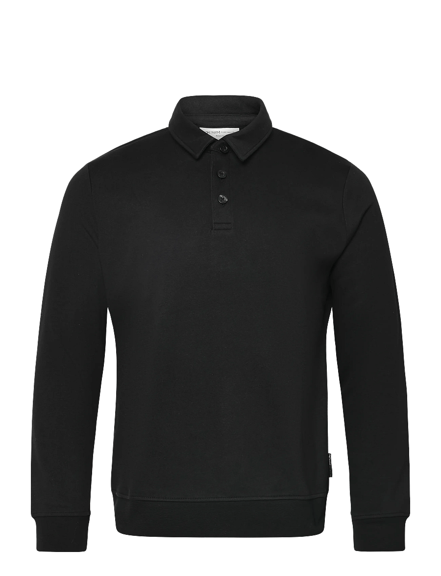 Tom Tailor - buttoned polo collar sweatshirt - langärmelige strick-polohemden - black - 1