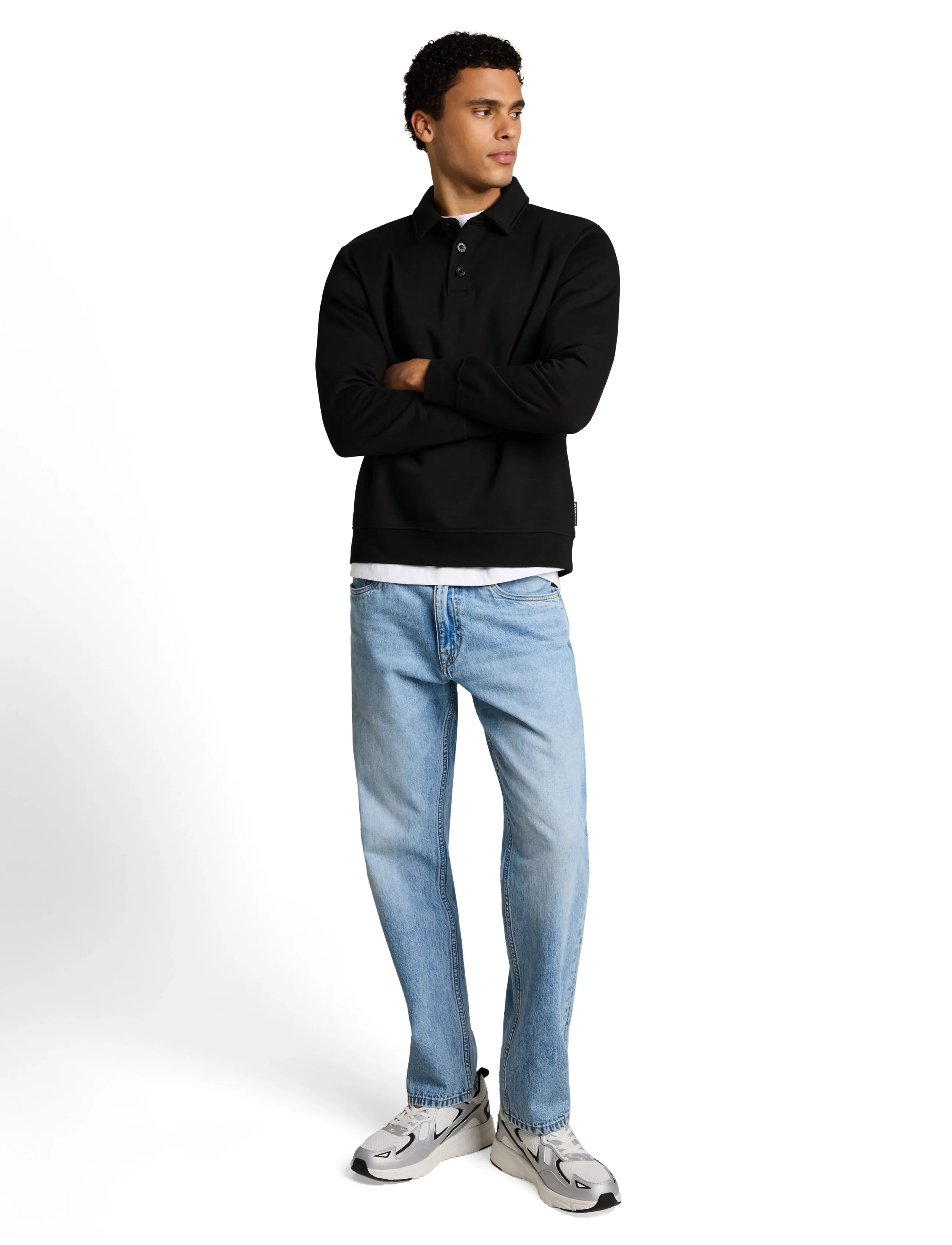 Tom Tailor buttoned polo collar sweatshirt - Kollektioner - BLACK / black