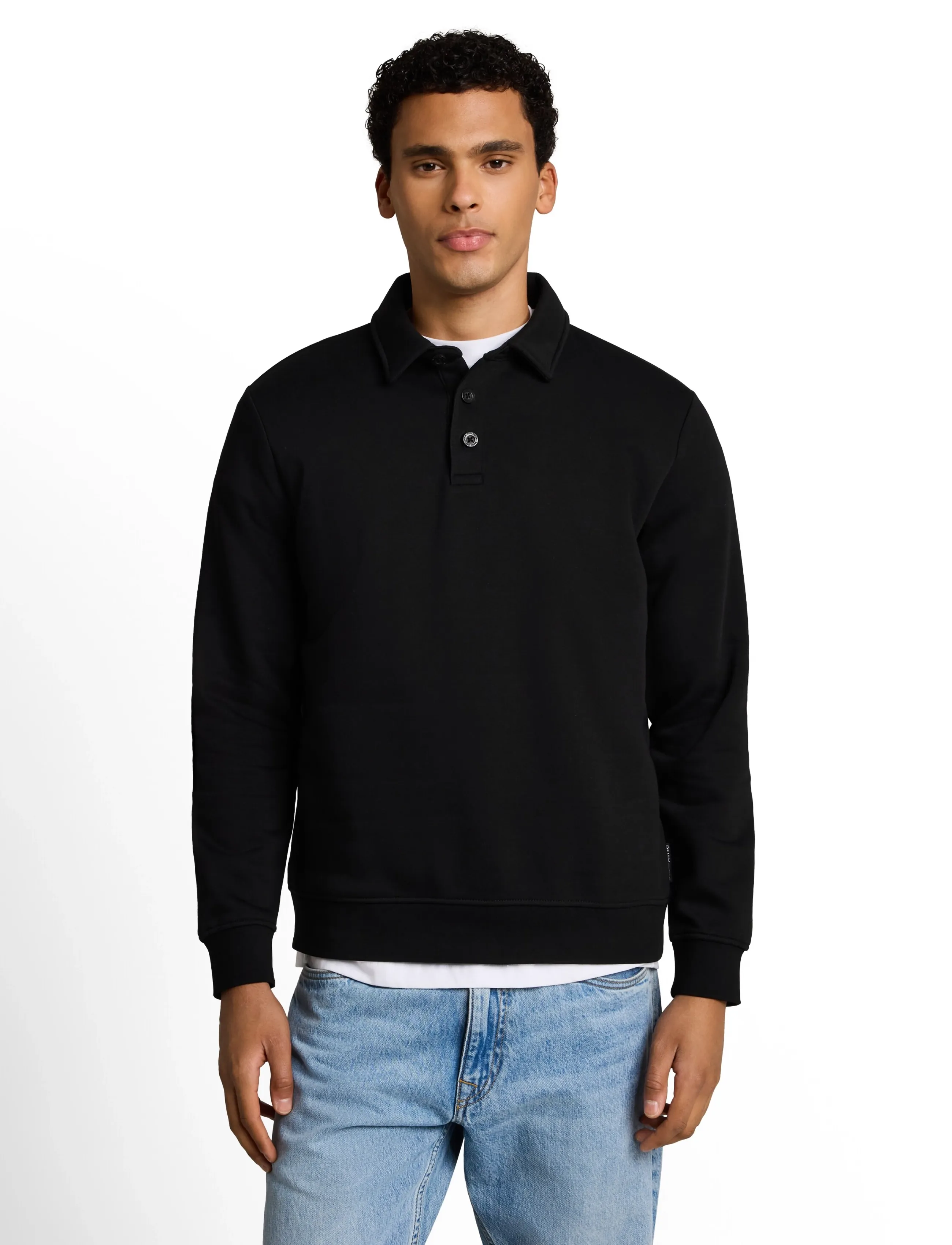 Tom Tailor - buttoned polo collar sweatshirt - black - 5