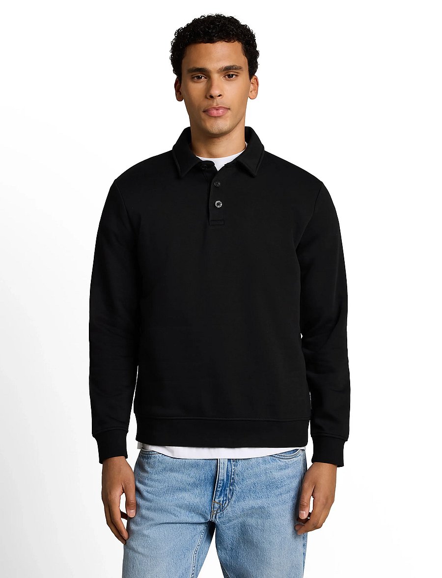 Tom Tailor - buttoned polo collar sweatshirt - langärmelige strick-polohemden - black - 5