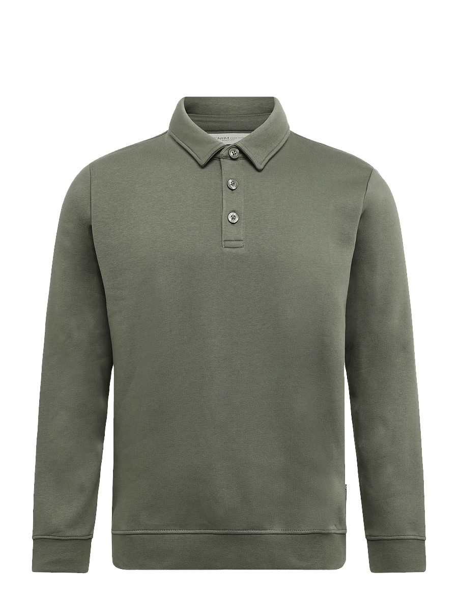 Tom Tailor - buttoned polo collar sweatshirt - långärmade stickade pikétröjor - urban olive green - 1
