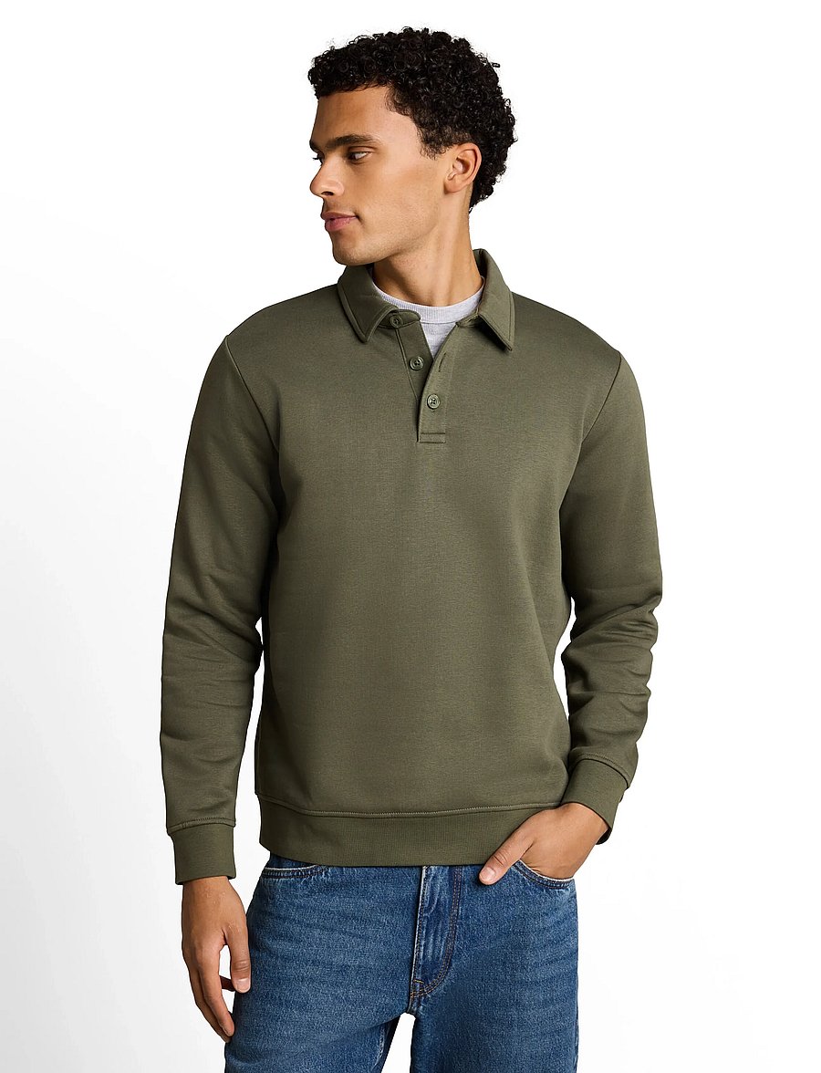 Tom Tailor - buttoned polo collar sweatshirt - långärmade stickade pikétröjor - urban olive green - 4