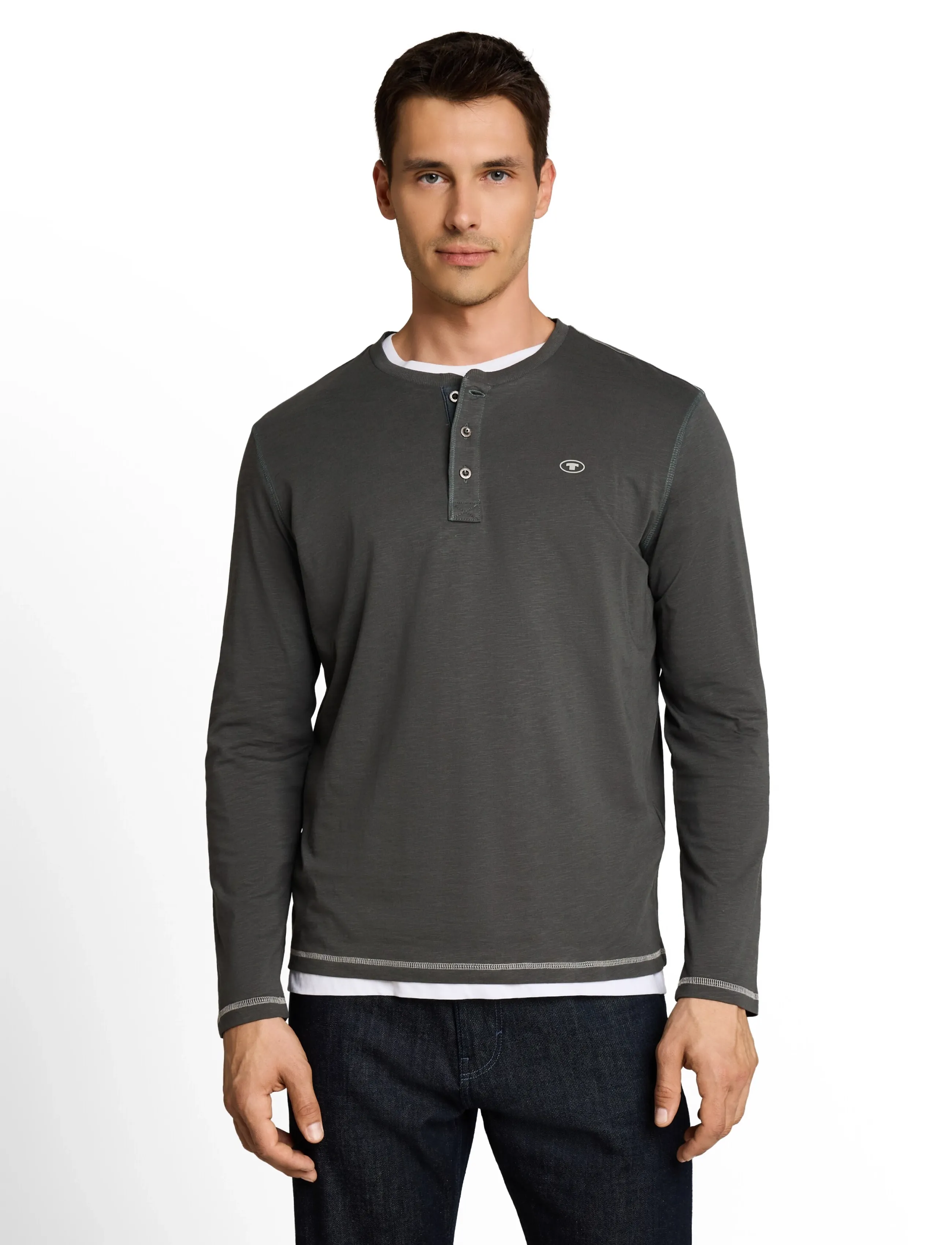 Tom Tailor - longsleeve henley - t-shirts - darkest olive - 4