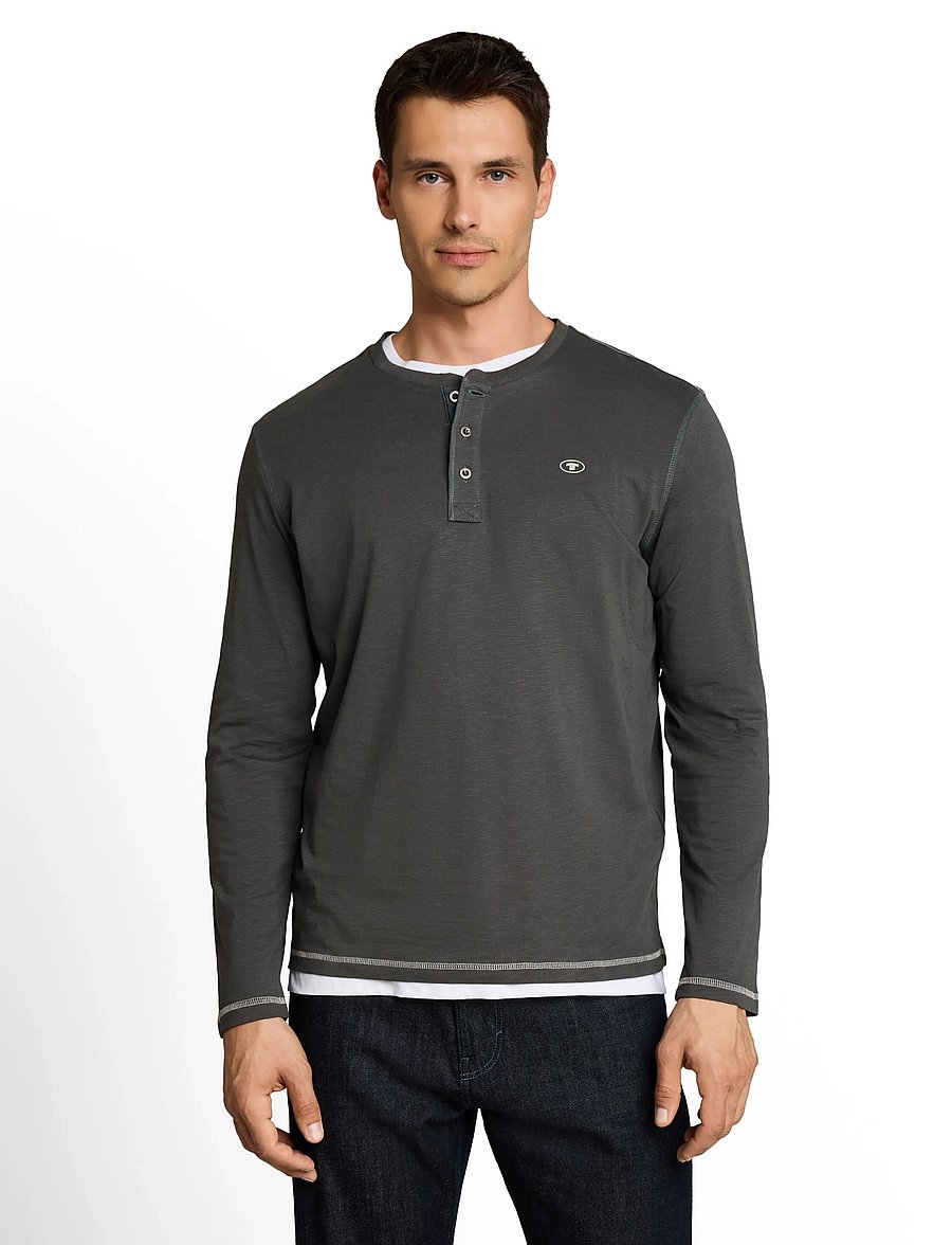 Tom Tailor - longsleeve henley - long-sleeved t-shirts - darkest olive - 4
