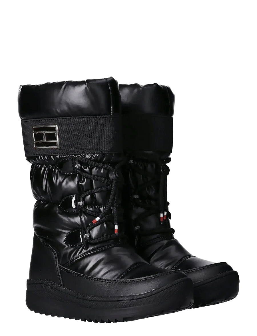 Tommy Hilfiger - TOMMY HILFIGER SNOW BOOTS FAUX LEATHER/NYLON FABRIC - des chaussures d'hiver - black - 0