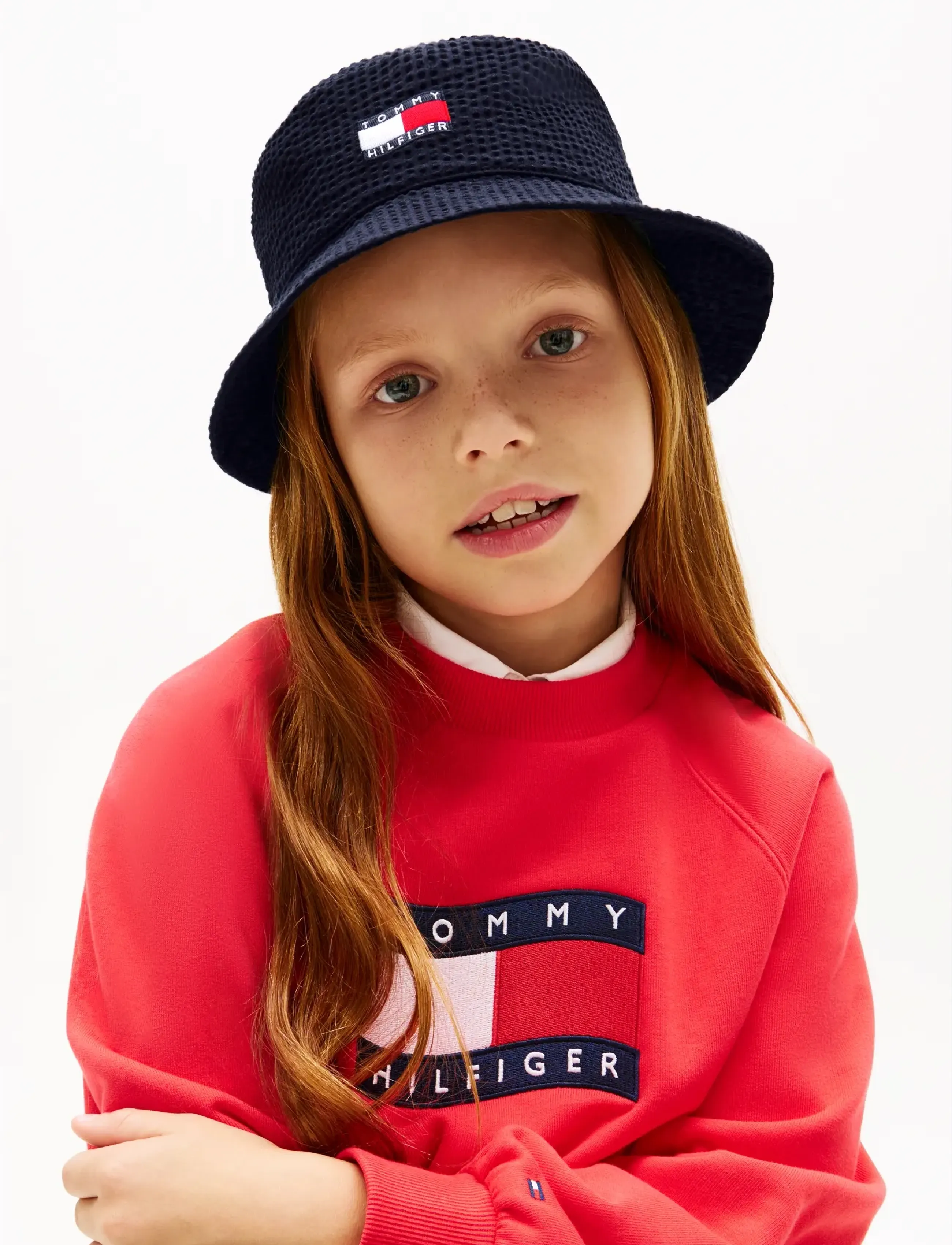 Tommy Hilfiger Wavy Flag Seersucker Bucket Hat, S/M, Hats, Marineblau - Kinder
