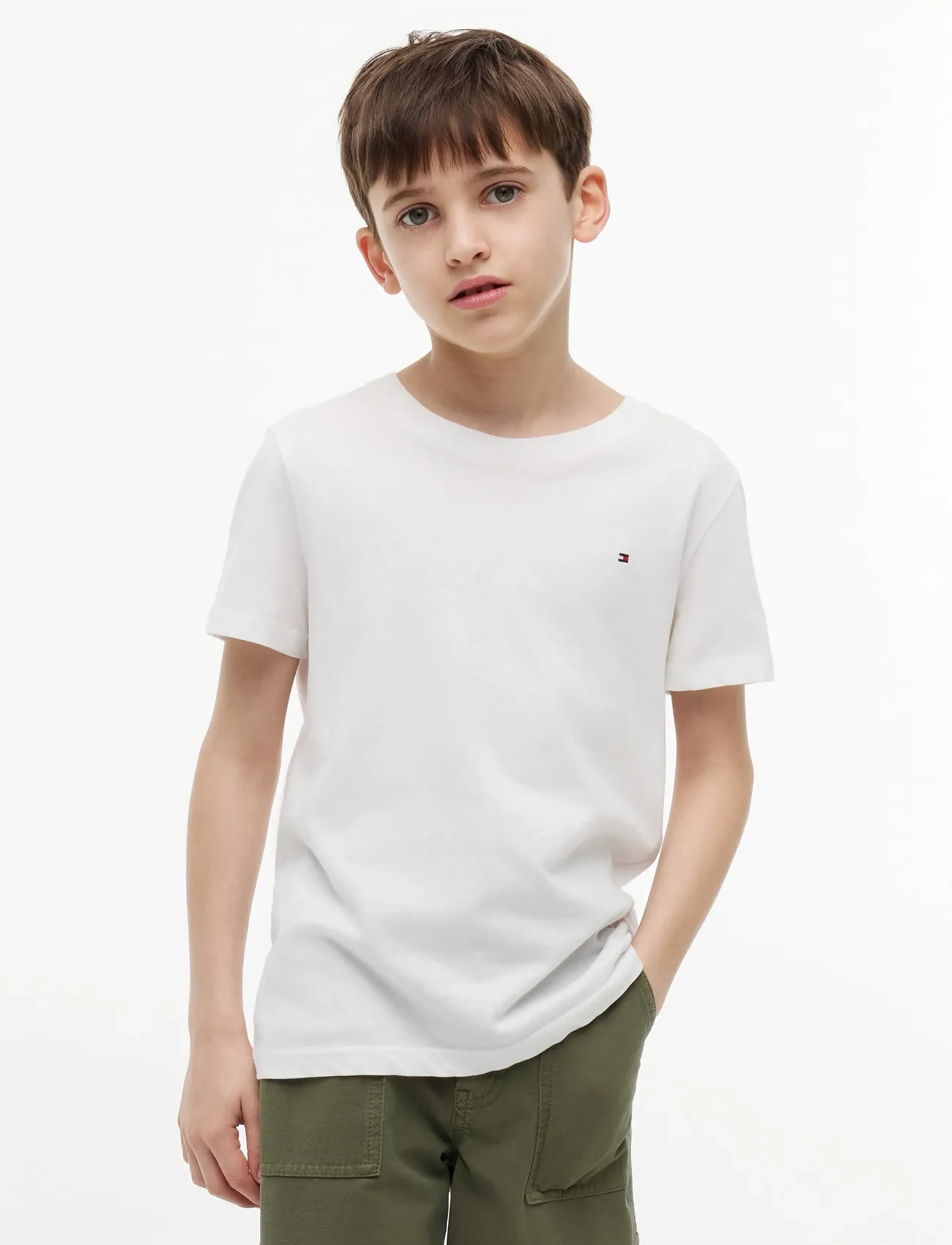 Tommy Hilfiger Boys Basic Cn Knit S/S, Børn, Basic Rundhals T-shirt, Hvid, Str: 98