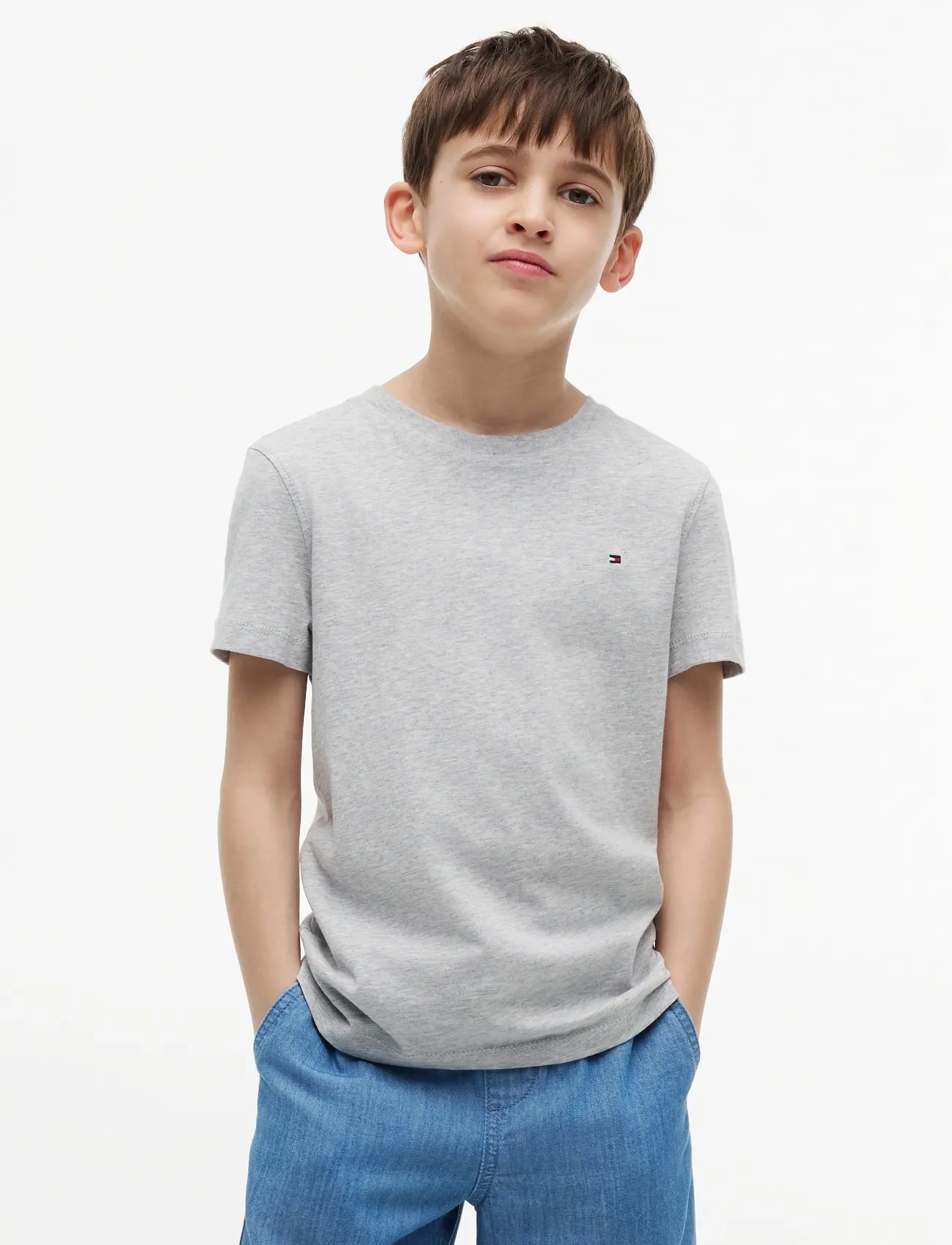 Tommy Hilfiger Boys Basic Cn Knit S/S, Børn, Basic Rundhals T-shirt, Grå, Str: 80