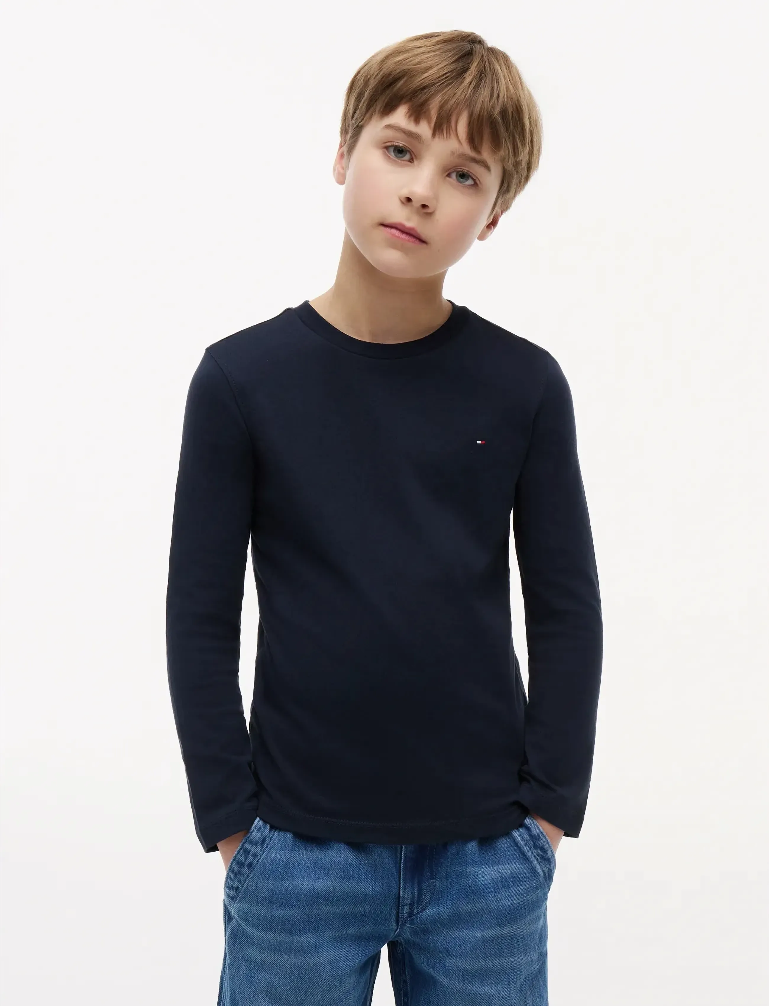 Tommy Hilfiger Boys Basic Cn Knit L/S, Børn, Langærmet Strikket T-shirt, Navy, Str: 74