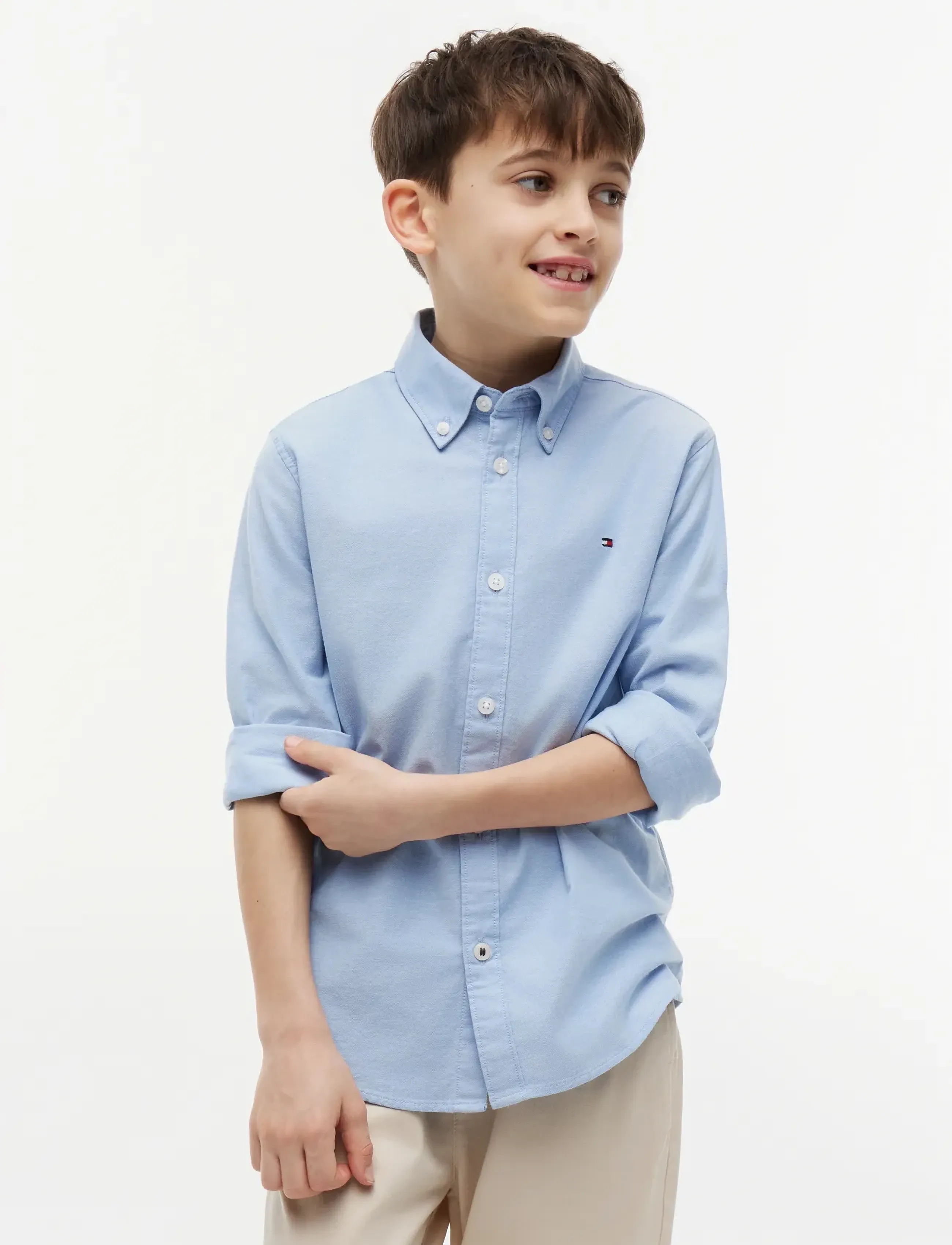 Tommy Hilfiger Boys Stretch Oxford Shirt L/S, 80, Blue, Skjorter > Langærmede Shirts, Børn