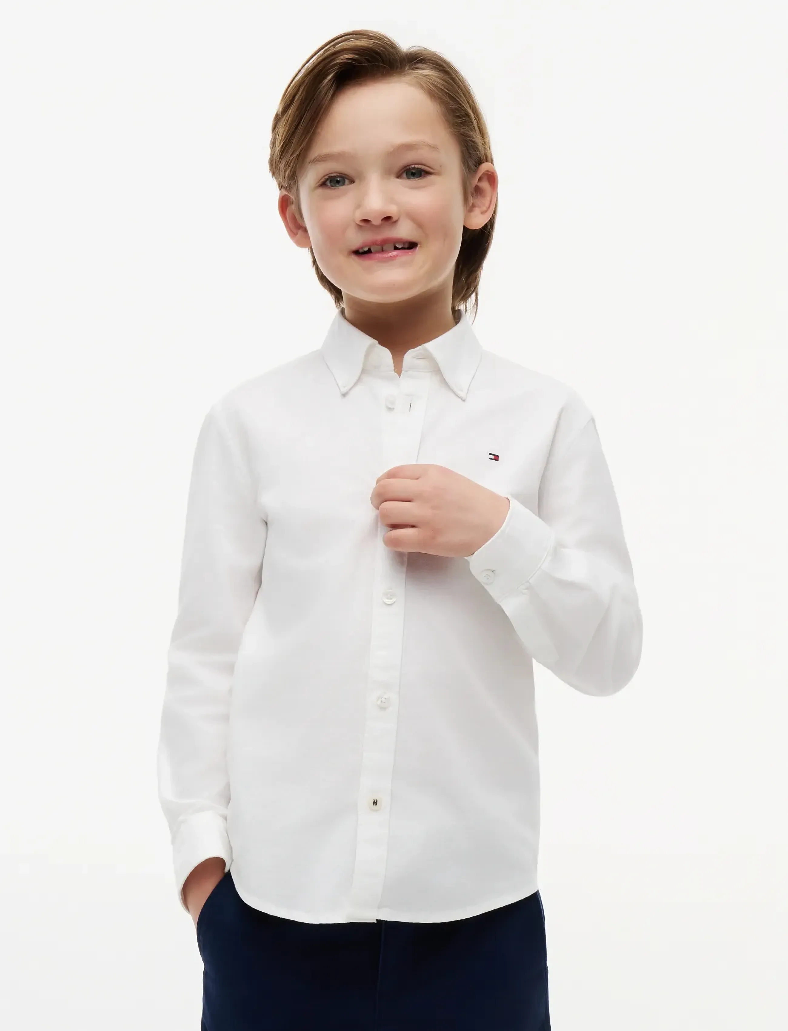 Tommy Hilfiger Boys Stretch Oxford Shirt L/S, 116, White, Skjorter > Langærmede Shirts, Børn