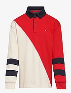 COLORBLOCK RUGBY POLO L/S - RED/WHITE COLORBLOCK