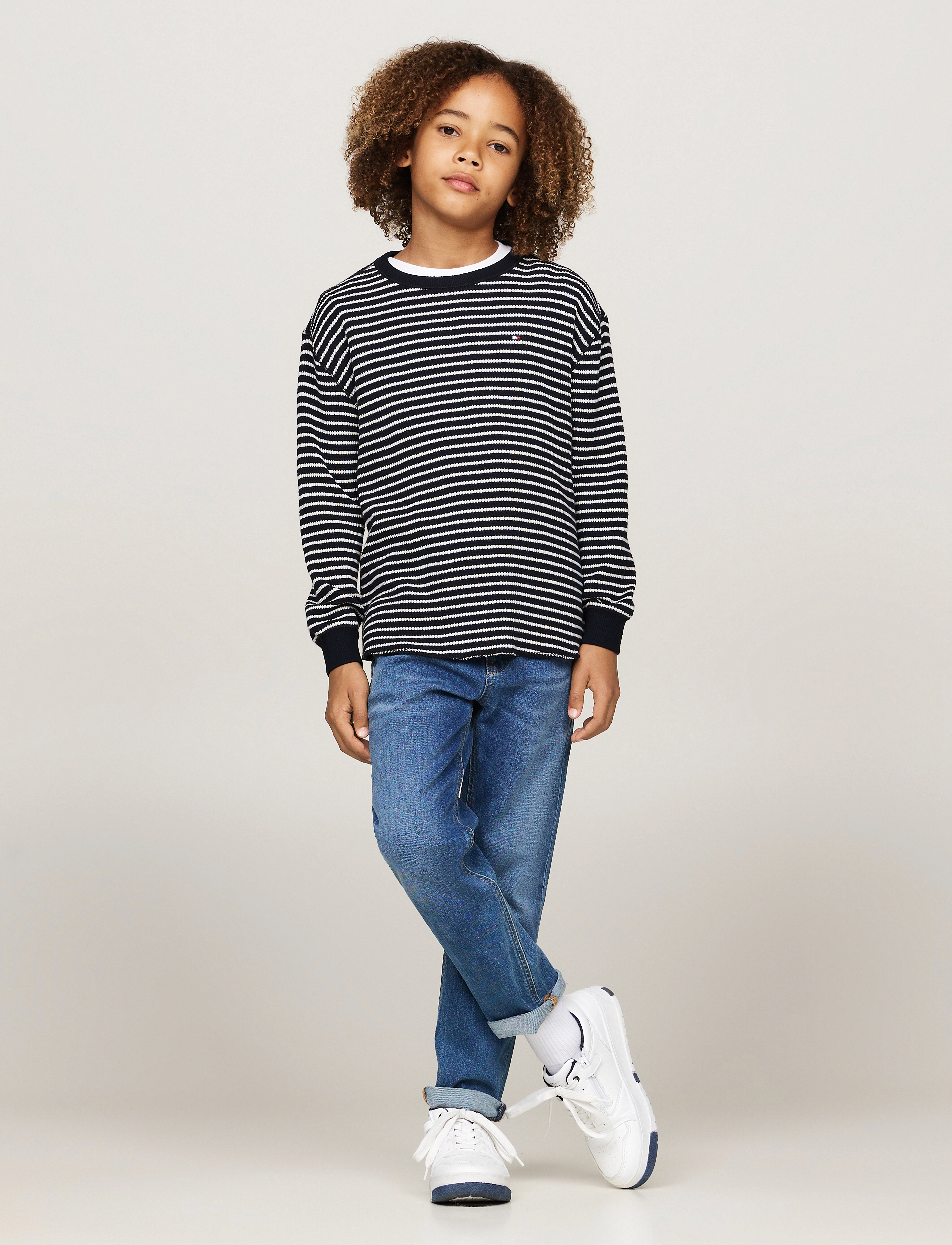 Tommy Hilfiger - FLAG MINI WAFFLE REG TEE LS - blue base white stripes - 3