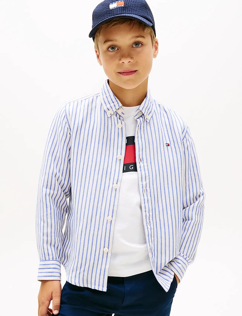 Tommy Hilfiger - LINEN BLEND STRIPED SHIRT LS - langærmede skjorter - empire blue stripe - 0