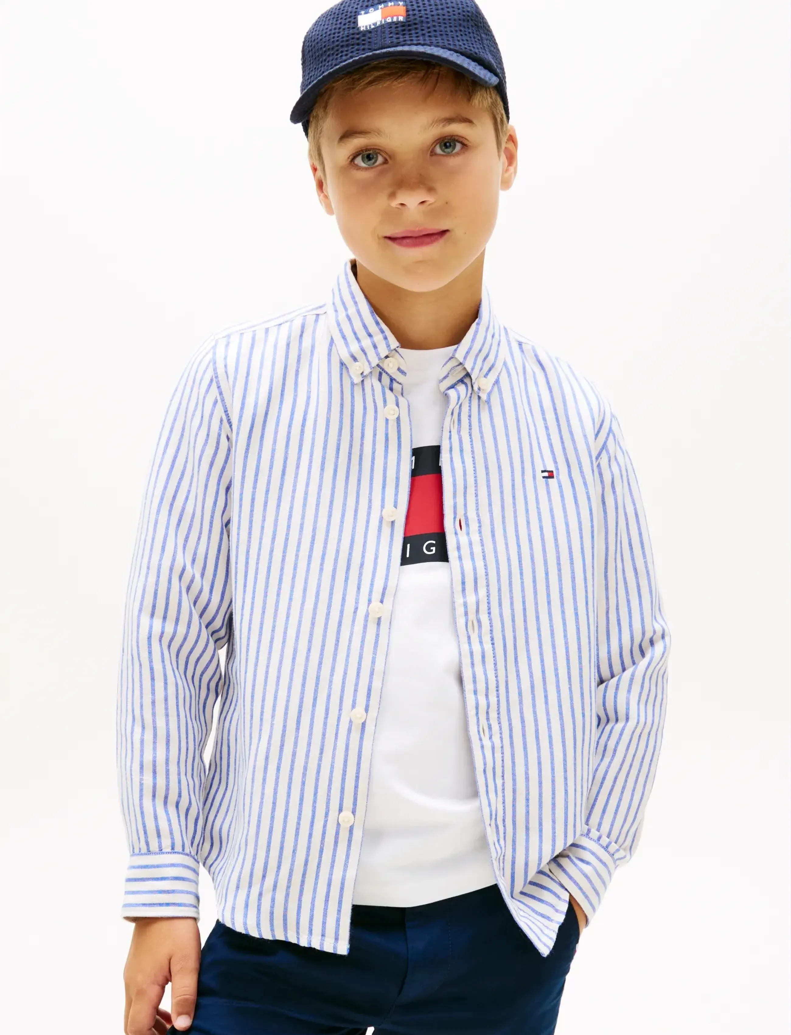 Tommy Hilfiger LINEN BLEND STRIPED SHIRT LS - Overdele - EMPIRE BLUE STRIPE / blue