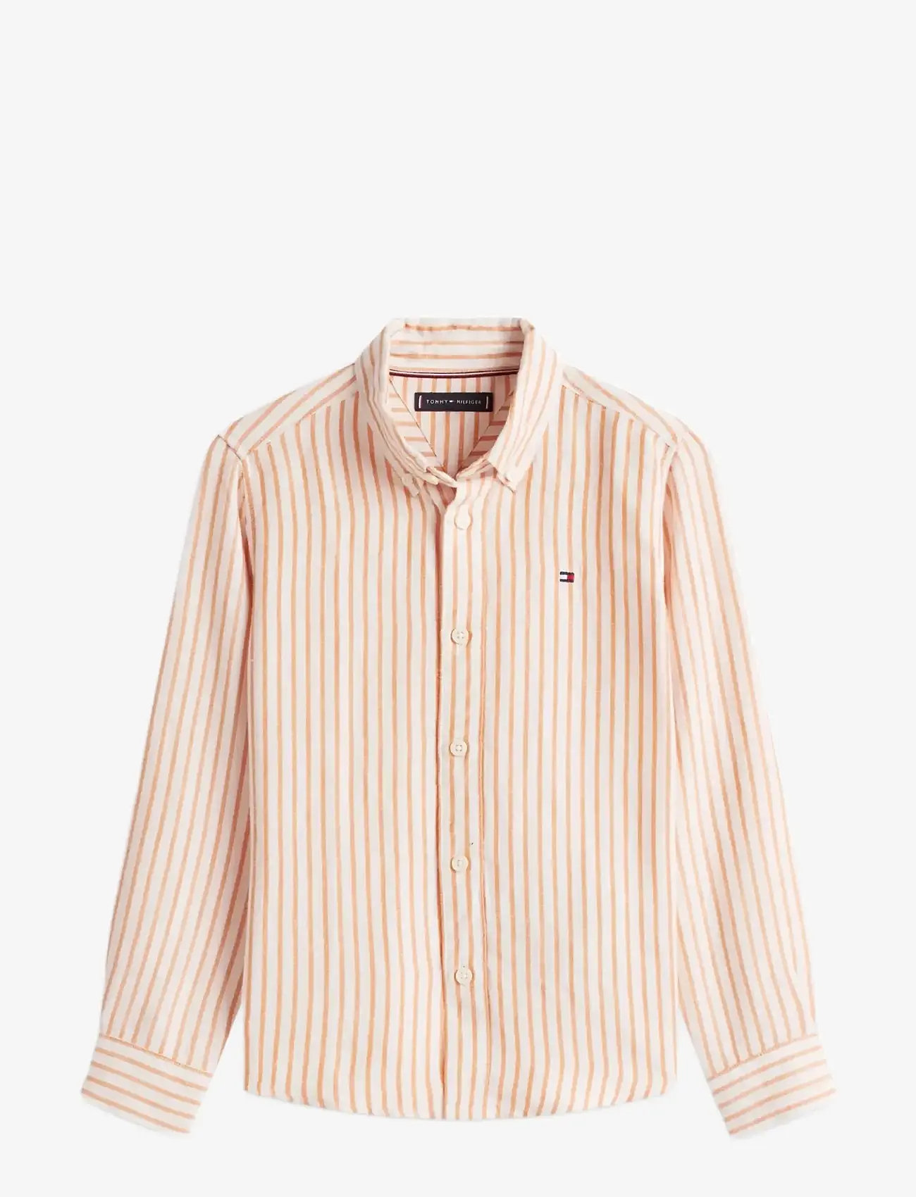 Tommy Hilfiger - LINEN BLEND STRIPED SHIRT LS - langærmede skjorter - lush orange stripe - 1