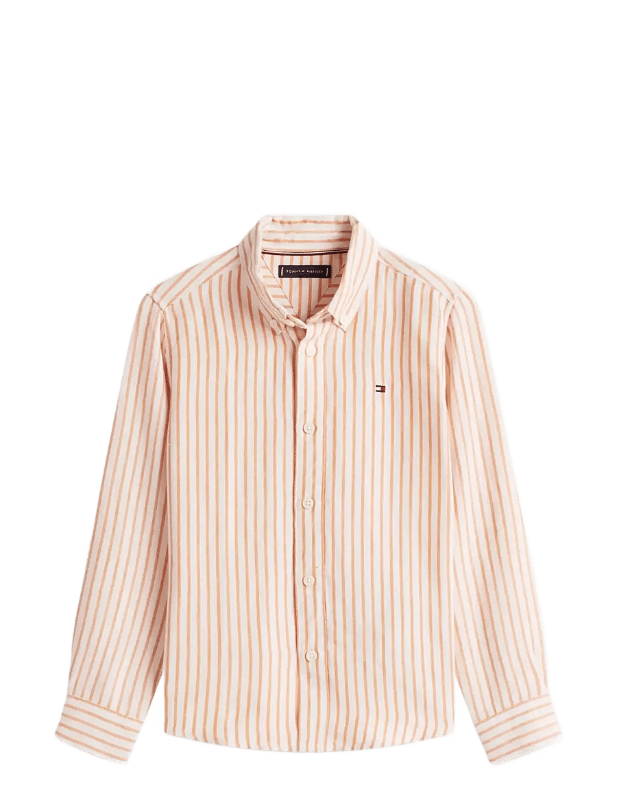 Tommy Hilfiger - LINEN BLEND STRIPED SHIRT LS - langärmlige hemden - lush orange stripe - 1