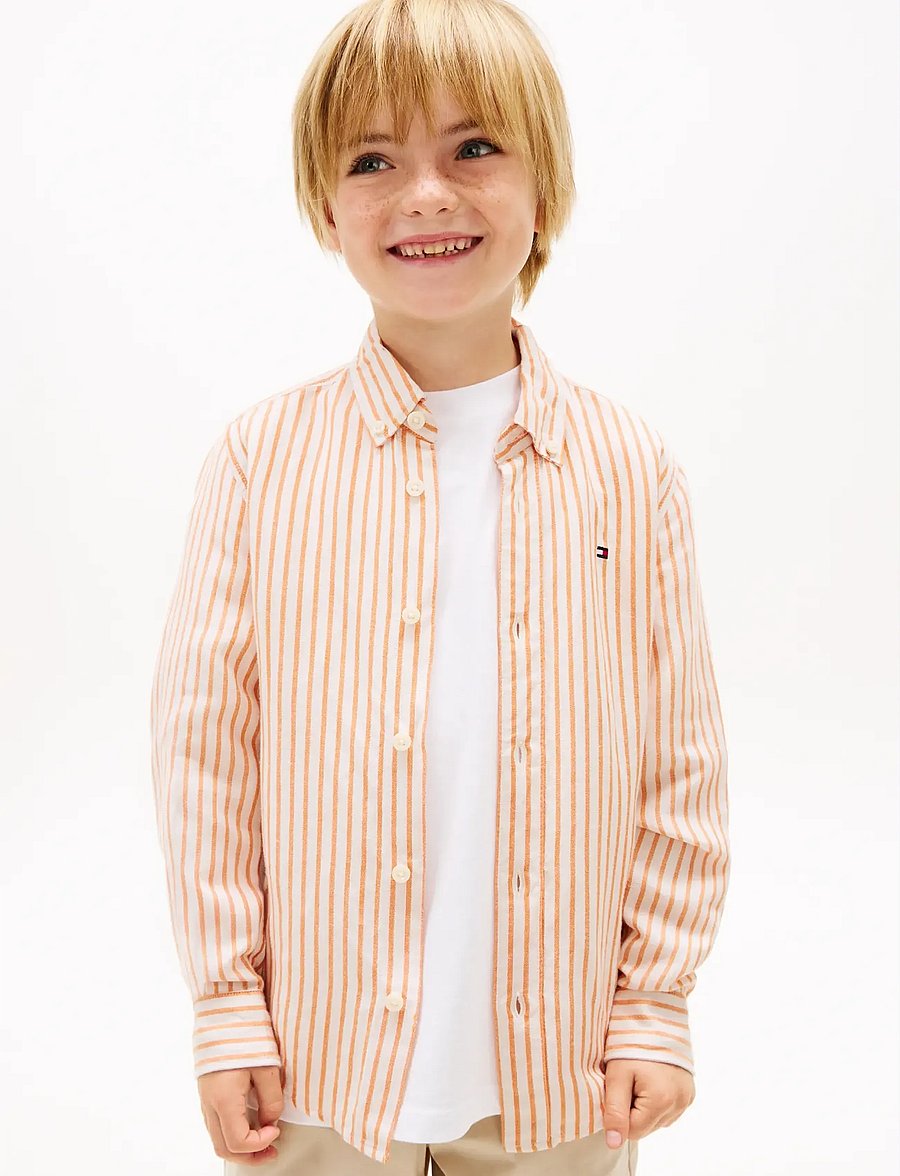 Tommy Hilfiger - LINEN BLEND STRIPED SHIRT LS - langärmlige hemden - lush orange stripe - 0