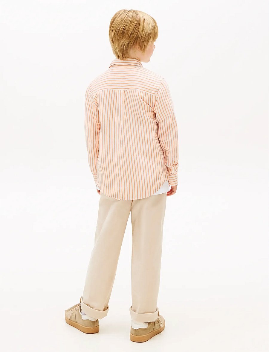 Tommy Hilfiger - LINEN BLEND STRIPED SHIRT LS - langärmlige hemden - lush orange stripe - 2