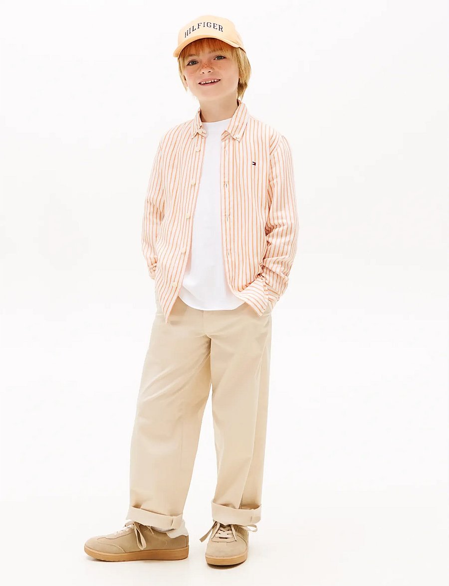 Tommy Hilfiger - LINEN BLEND STRIPED SHIRT LS - langärmlige hemden - lush orange stripe - 3