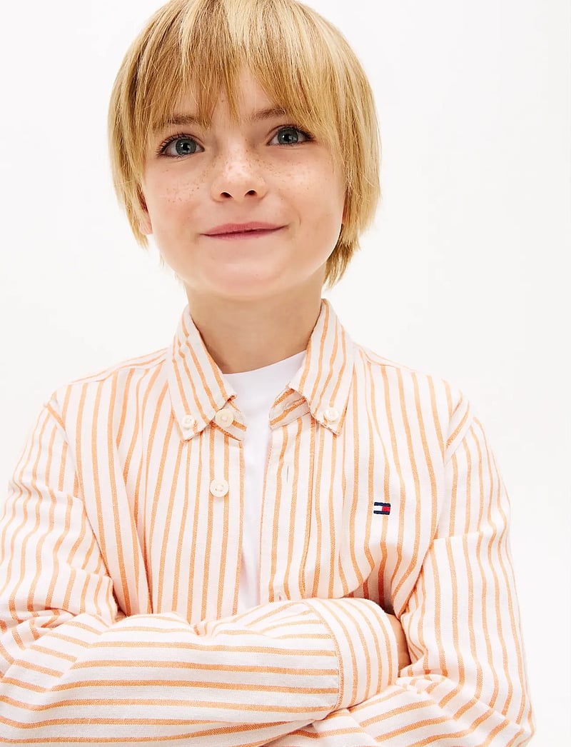 Tommy Hilfiger - LINEN BLEND STRIPED SHIRT LS - langærmede skjorter - lush orange stripe - 4