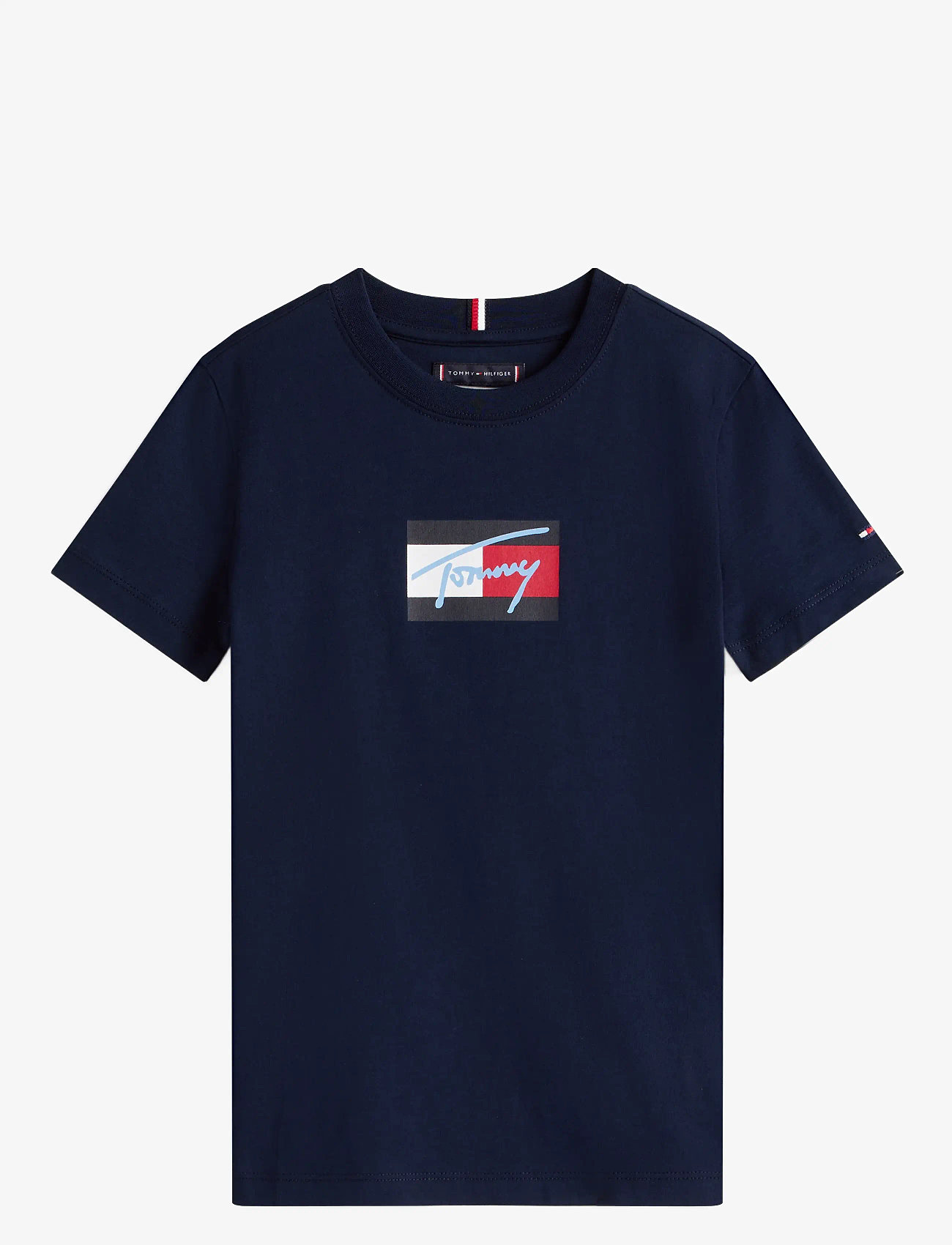 Tommy Hilfiger - TOMMY SCRIPT FLAG PRINT TEE SS - efterårstøj - dark night navy - 0