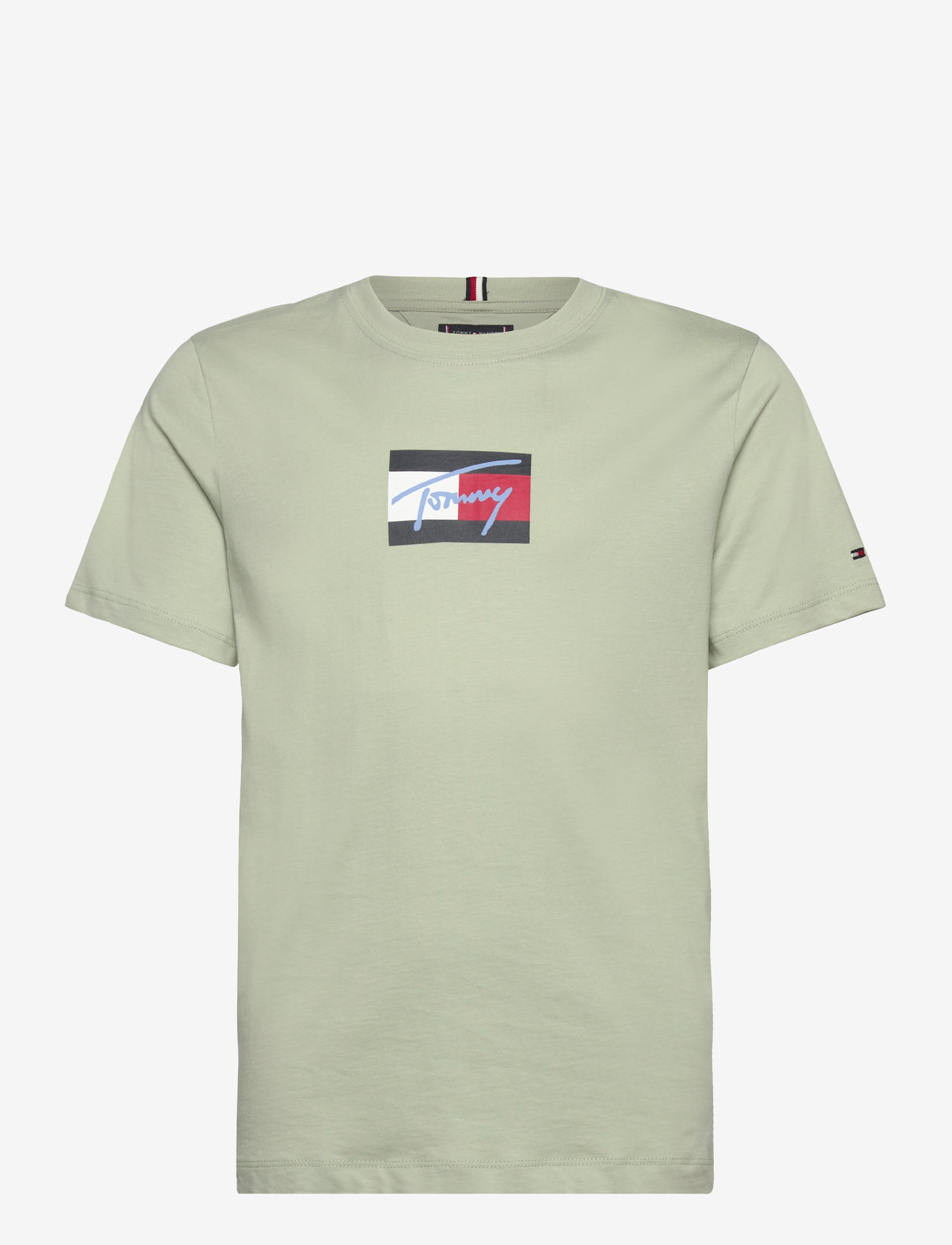 Tommy Hilfiger - TOMMY SCRIPT FLAG PRINT TEE SS - höstkläder - misty sage - 0