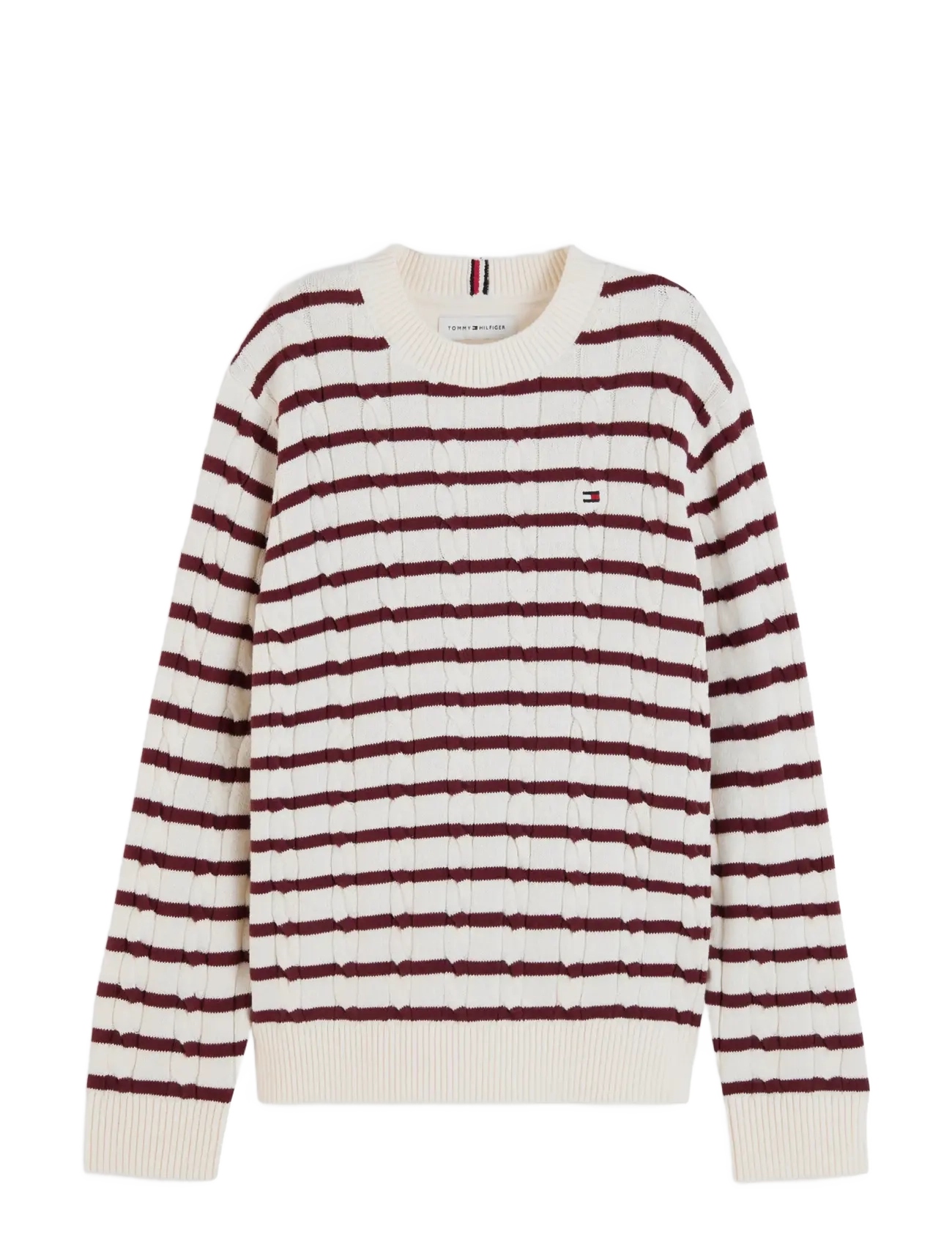 Tommy Hilfiger - COTTON CABLE SWEATER - jumpers - ivory petal   burgundy stripe - 1