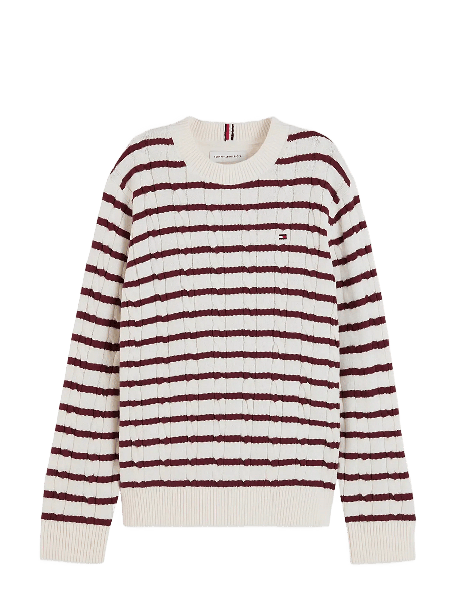 Tommy Hilfiger - COTTON CABLE SWEATER - pullover - ivory petal burgundy stripe - 1