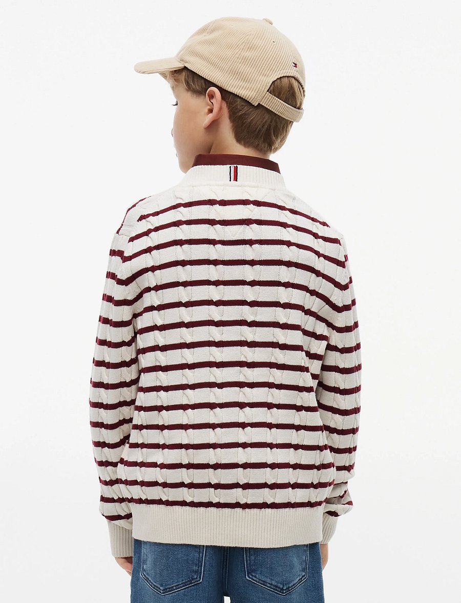 Tommy Hilfiger - COTTON CABLE SWEATER - pullover - ivory petal burgundy stripe - 2
