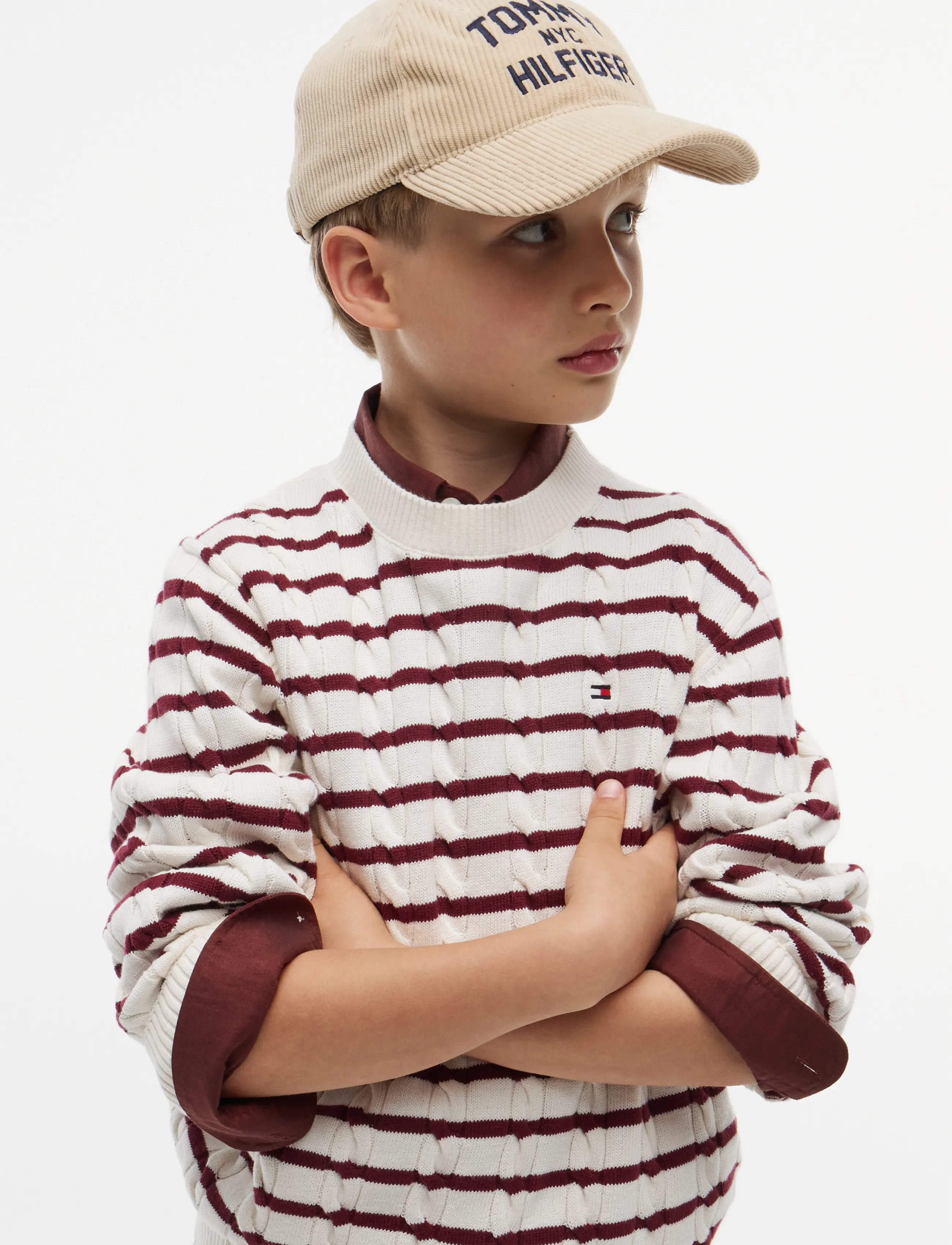 Tommy Hilfiger - COTTON CABLE SWEATER - jumpers - ivory petal   burgundy stripe - 3