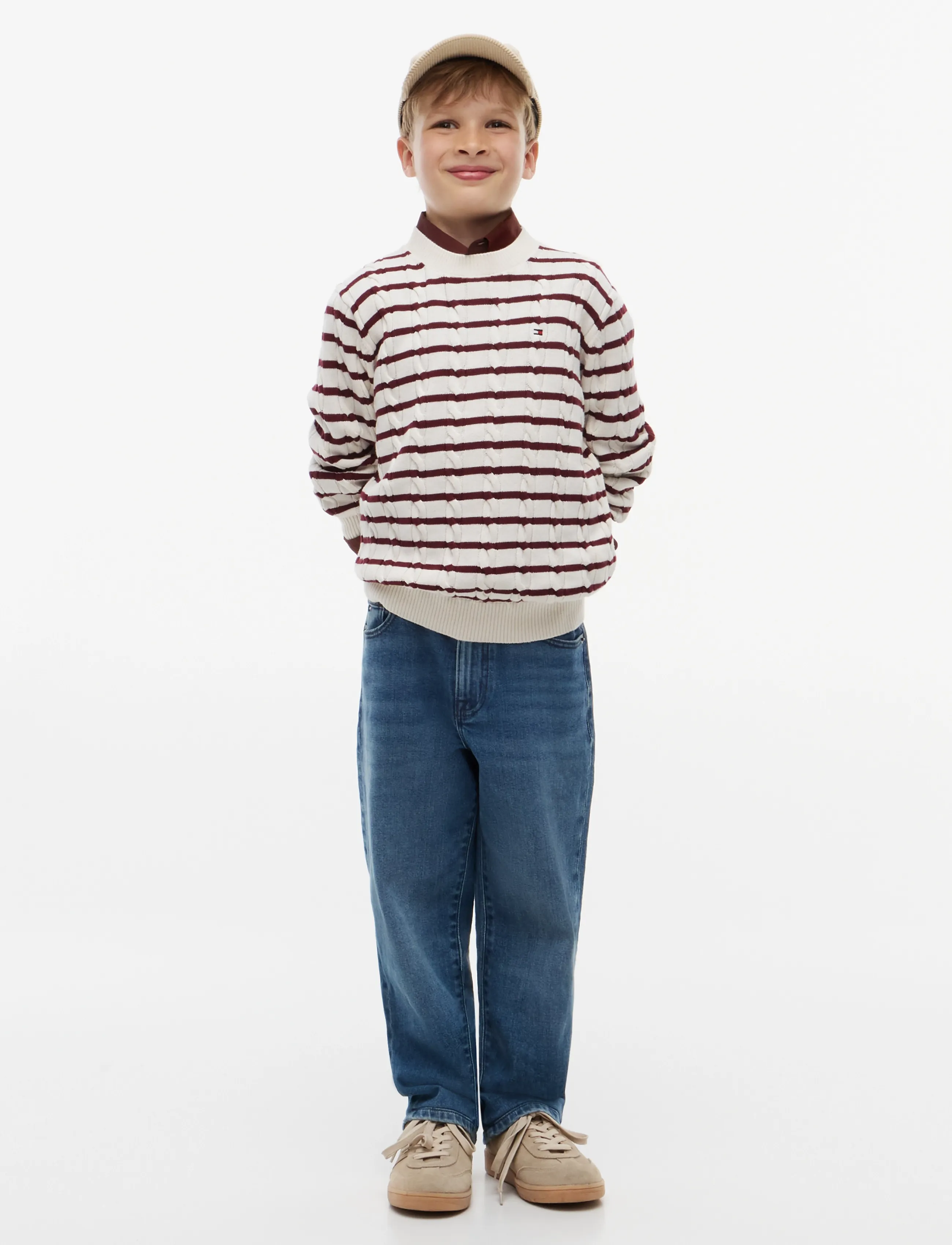 Tommy Hilfiger - COTTON CABLE SWEATER - jumpers - ivory petal   burgundy stripe - 4