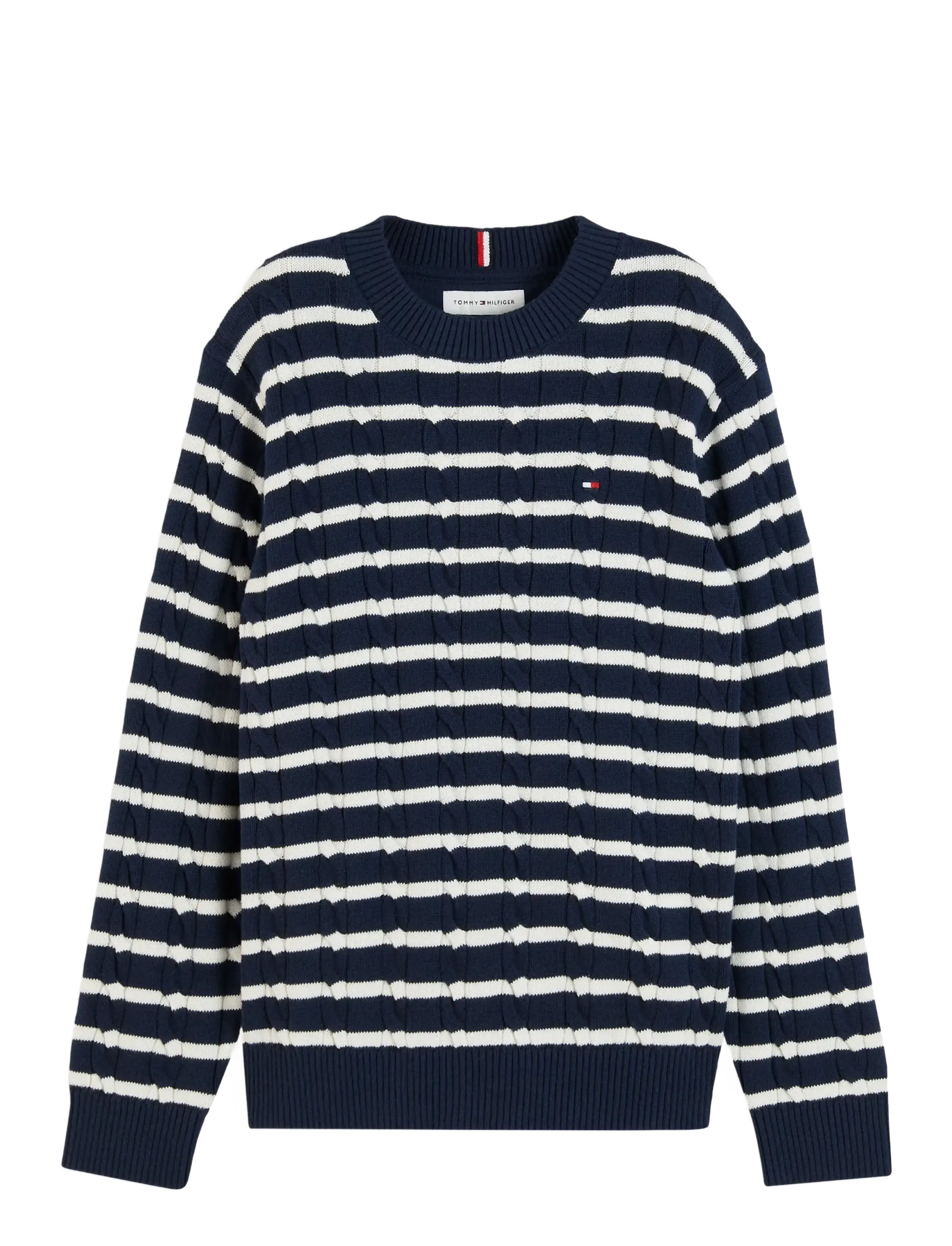 Tommy Hilfiger COTTON CABLE SWEATER - Tommy Hilfiger - DARK BLUE  IVORY PETAL STRIPE / navy