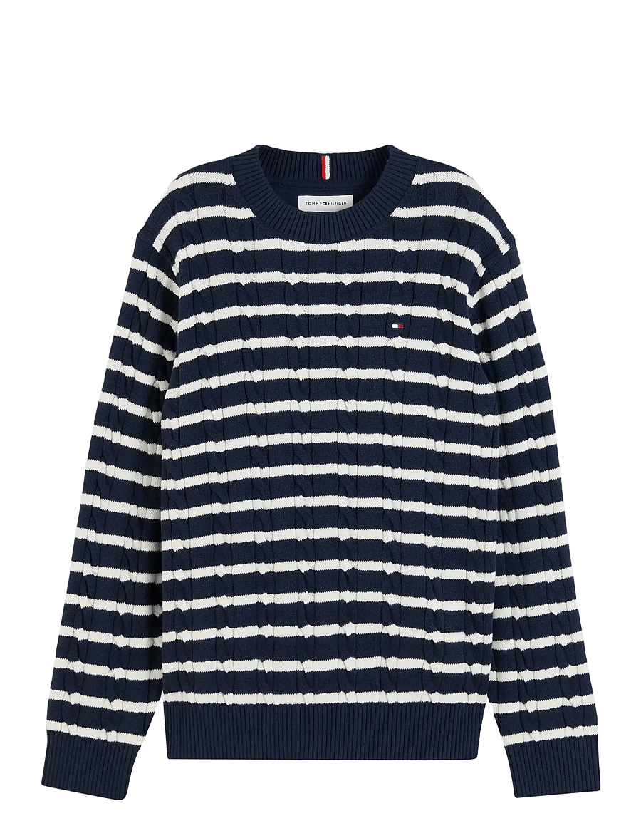 Tommy Hilfiger - COTTON CABLE SWEATER - stickade tröjor - dark blue ivory petal stripe - 0