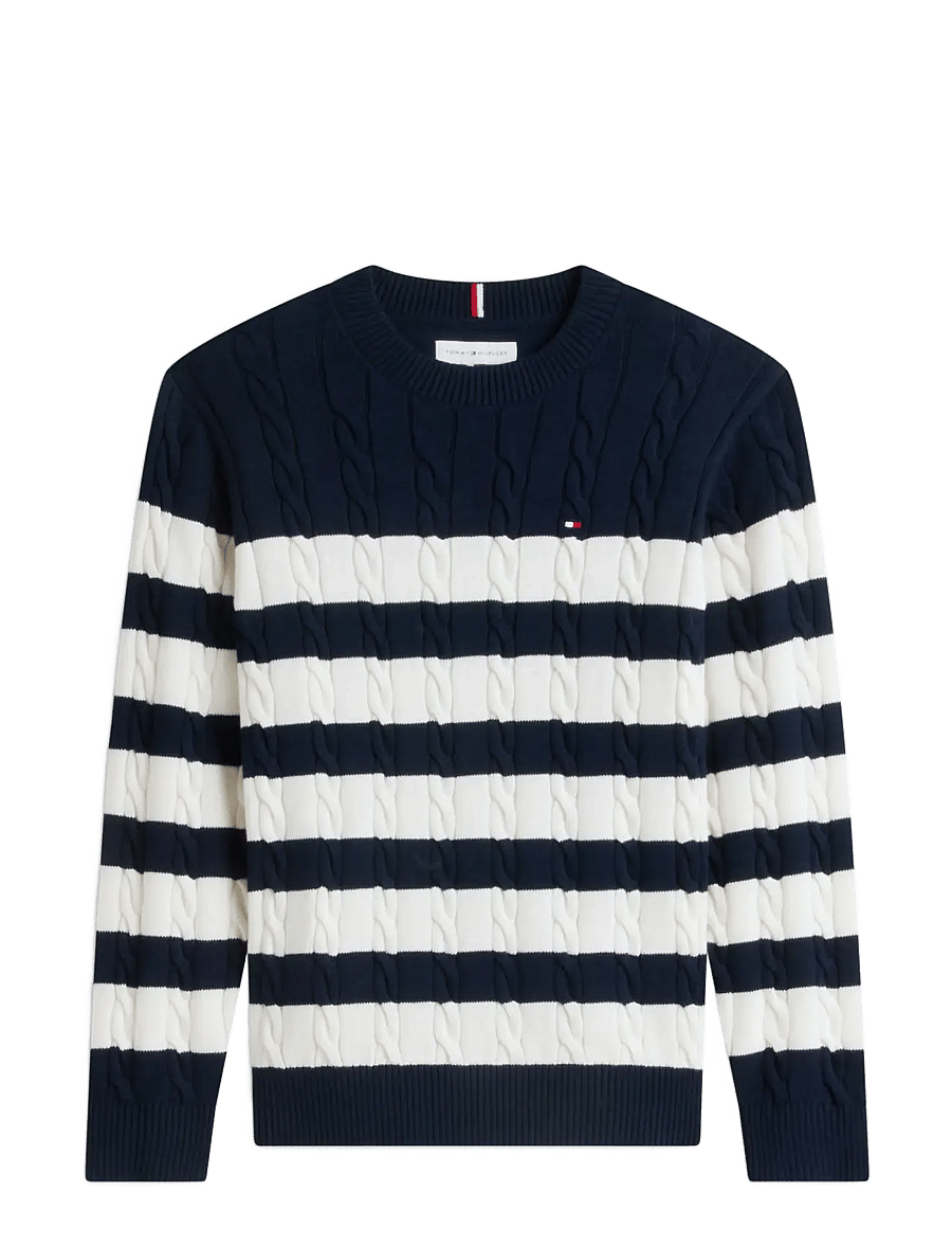 Tommy Hilfiger - COTTON CABLE SWEATER - džemprid - dark blue ivory petal stripe - 1