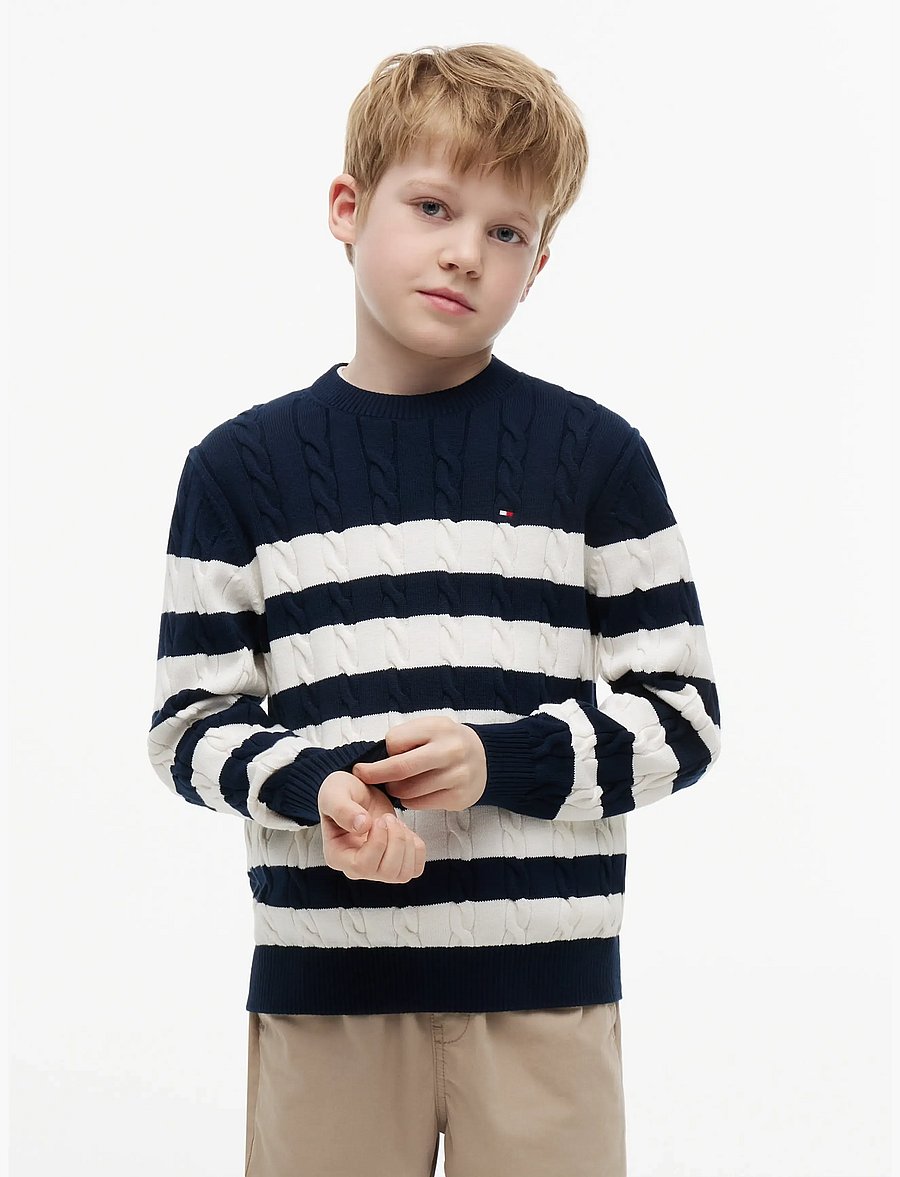 Tommy Hilfiger - COTTON CABLE SWEATER - džemprid - dark blue ivory petal stripe - 0