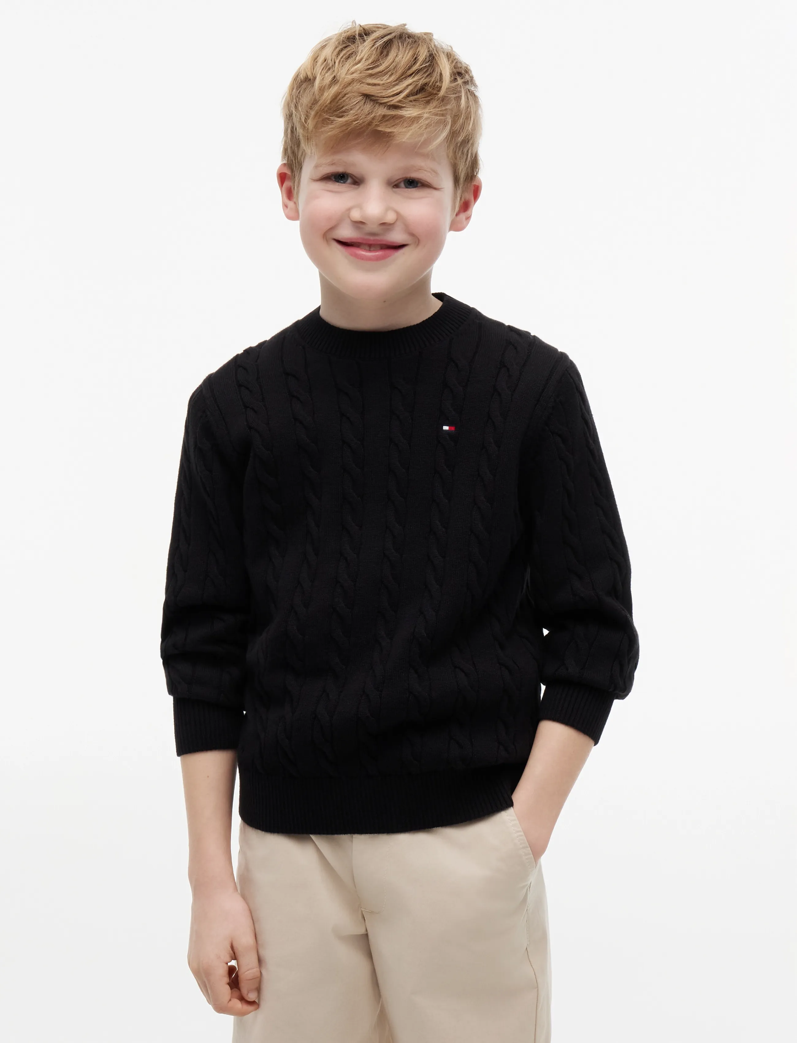Tommy Hilfiger Cotton Cable Sweater, 140, Black, Strik > Pullovere, Børn