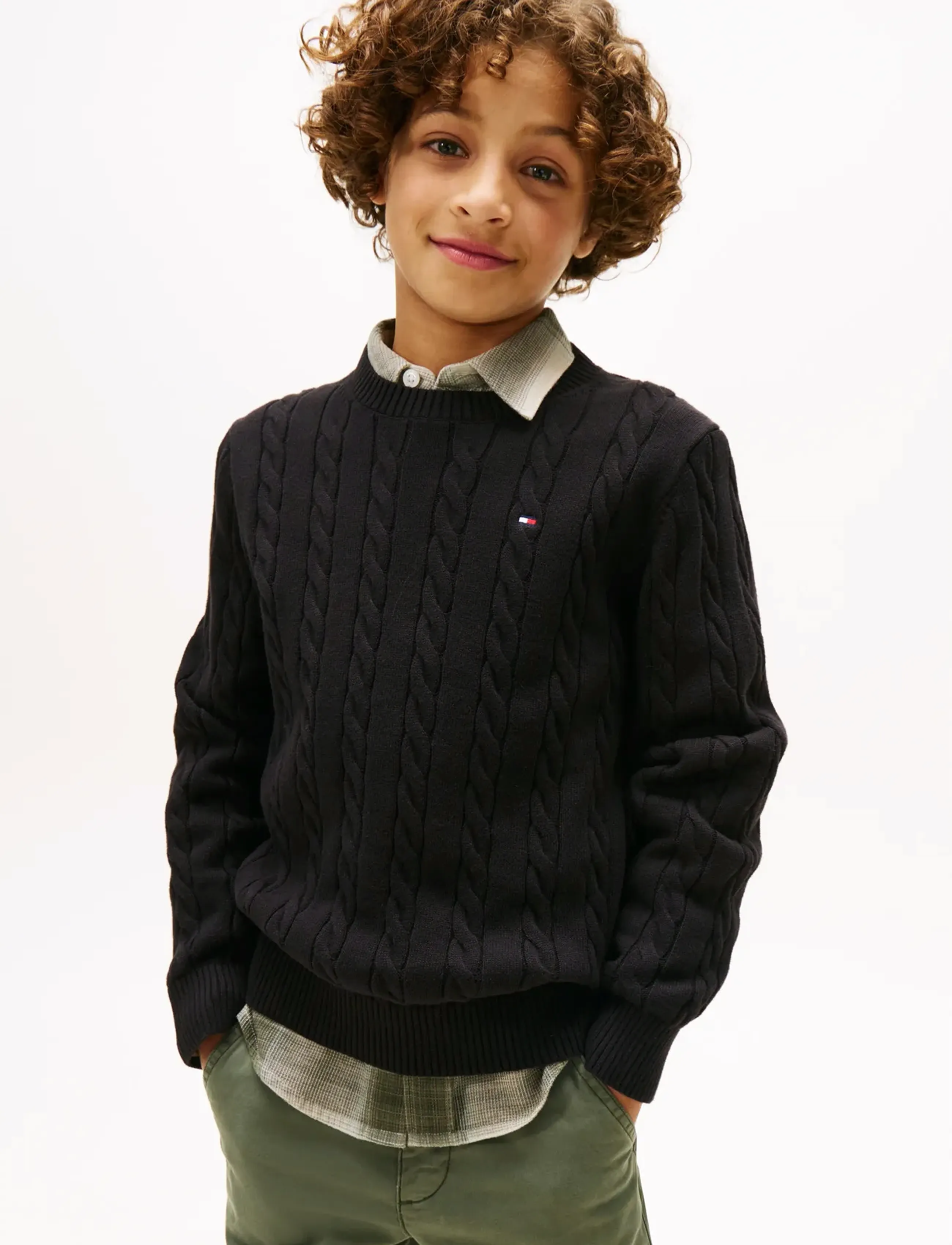 Tommy Hilfiger COTTON CABLE SWEATER - Tøj - BLACK / black
