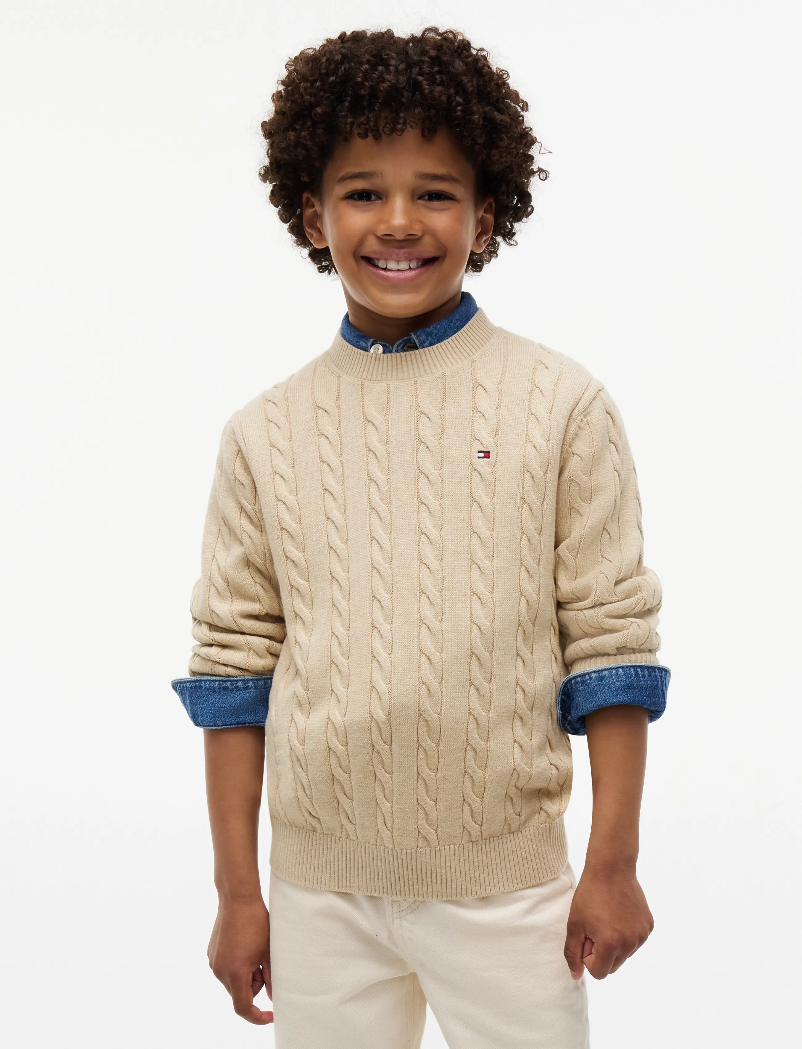 Tommy Hilfiger COTTON CABLE SWEATER - Tommy Hilfiger - GENTLE GOLD HTR / beige