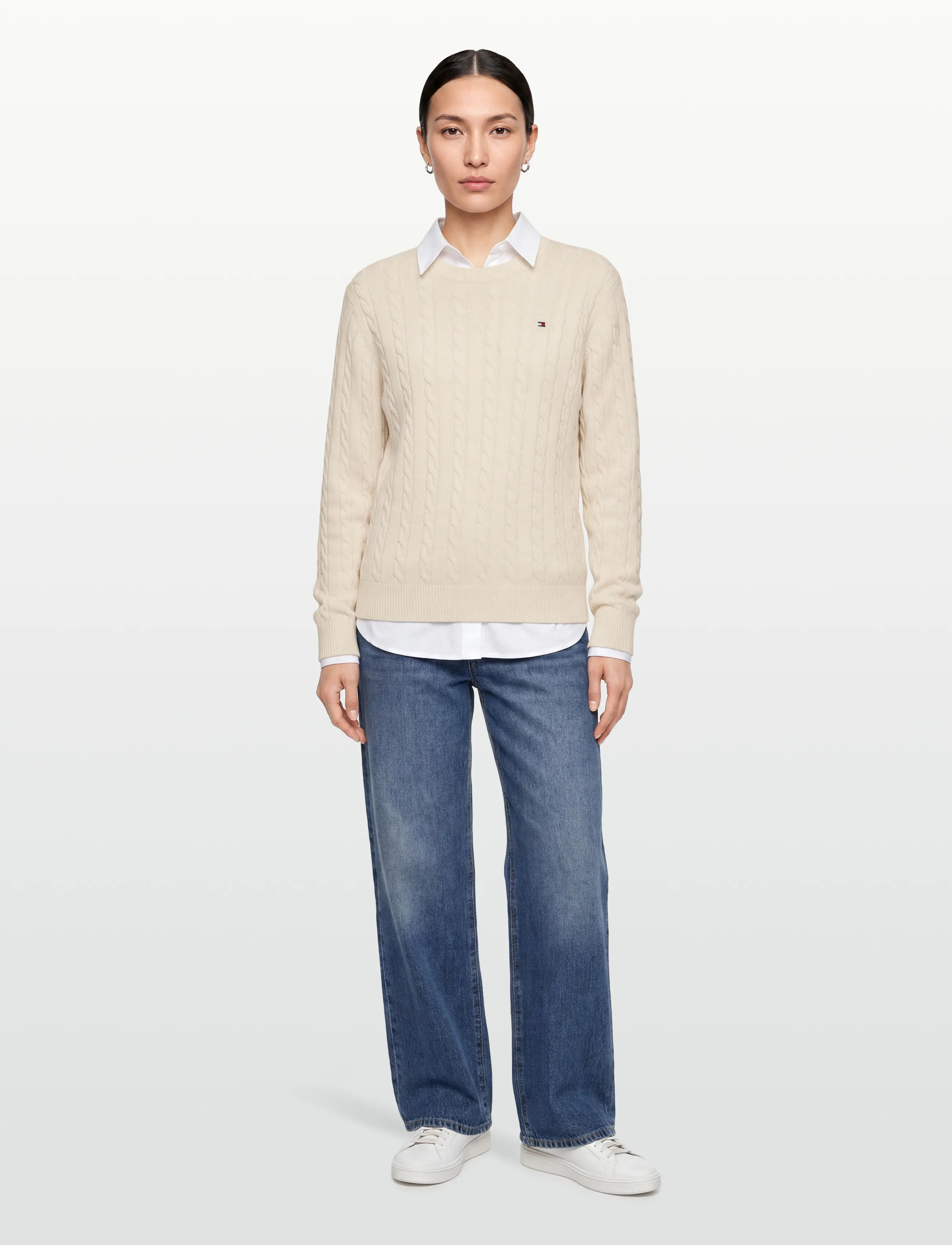 Tommy Hilfiger Cotton Cable Sweater, Børn, Kabelstrikket Sweater, Cream, Str: 176